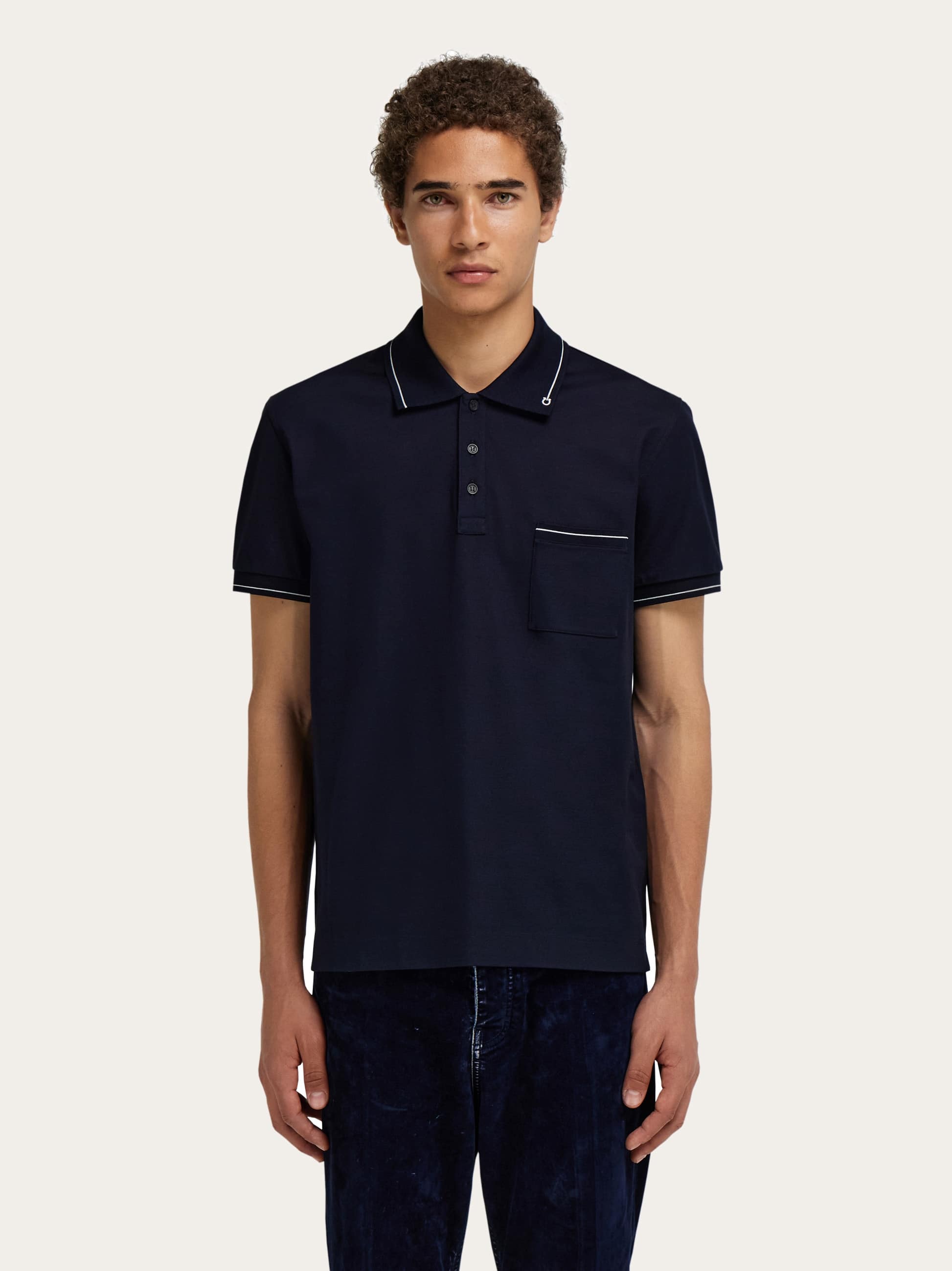 Ferragamo Herren Polohemd Mit Gancini-motiv In Blue