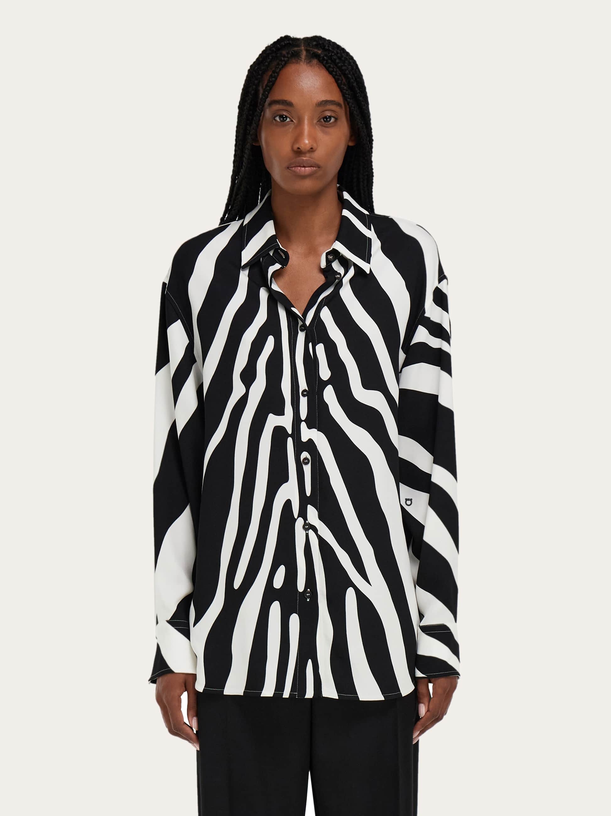 Ferragamo Zebra-print Long-sleeves Shirt In White