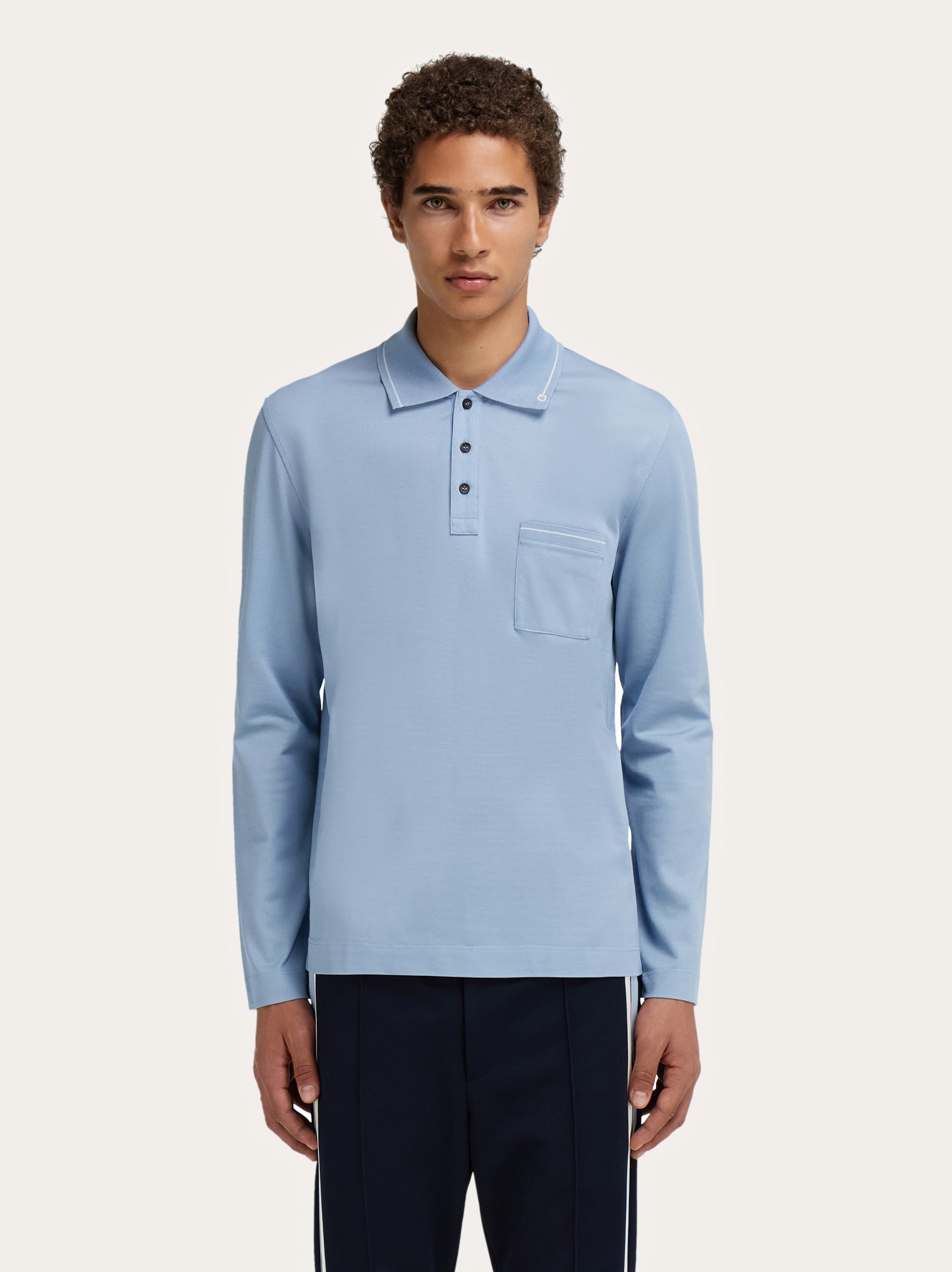  Ferragamo Herren Langärmliges Polohemd Blau 