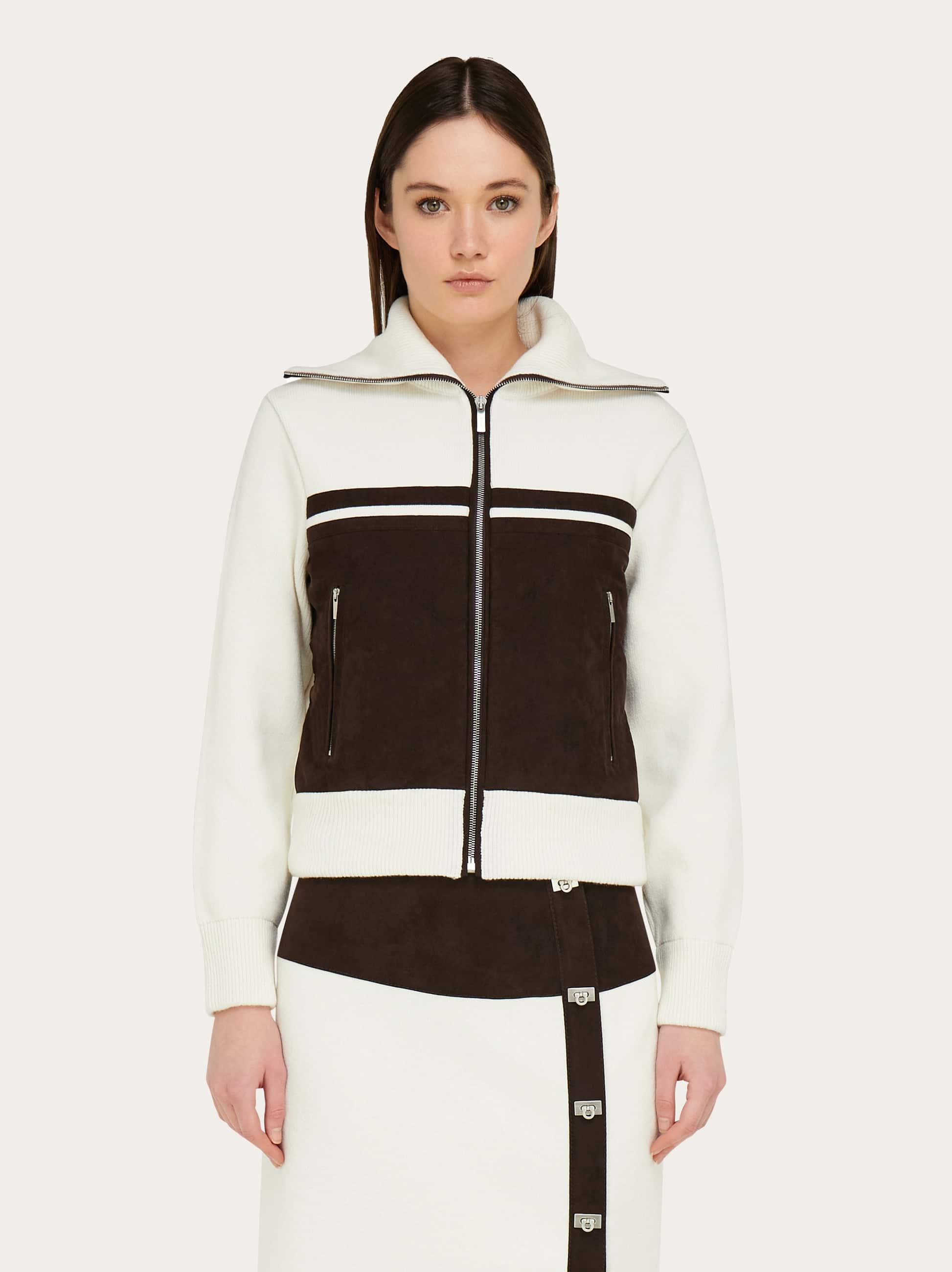  Ferragamo Damen Blouson In Doppelmaterial Weiß 