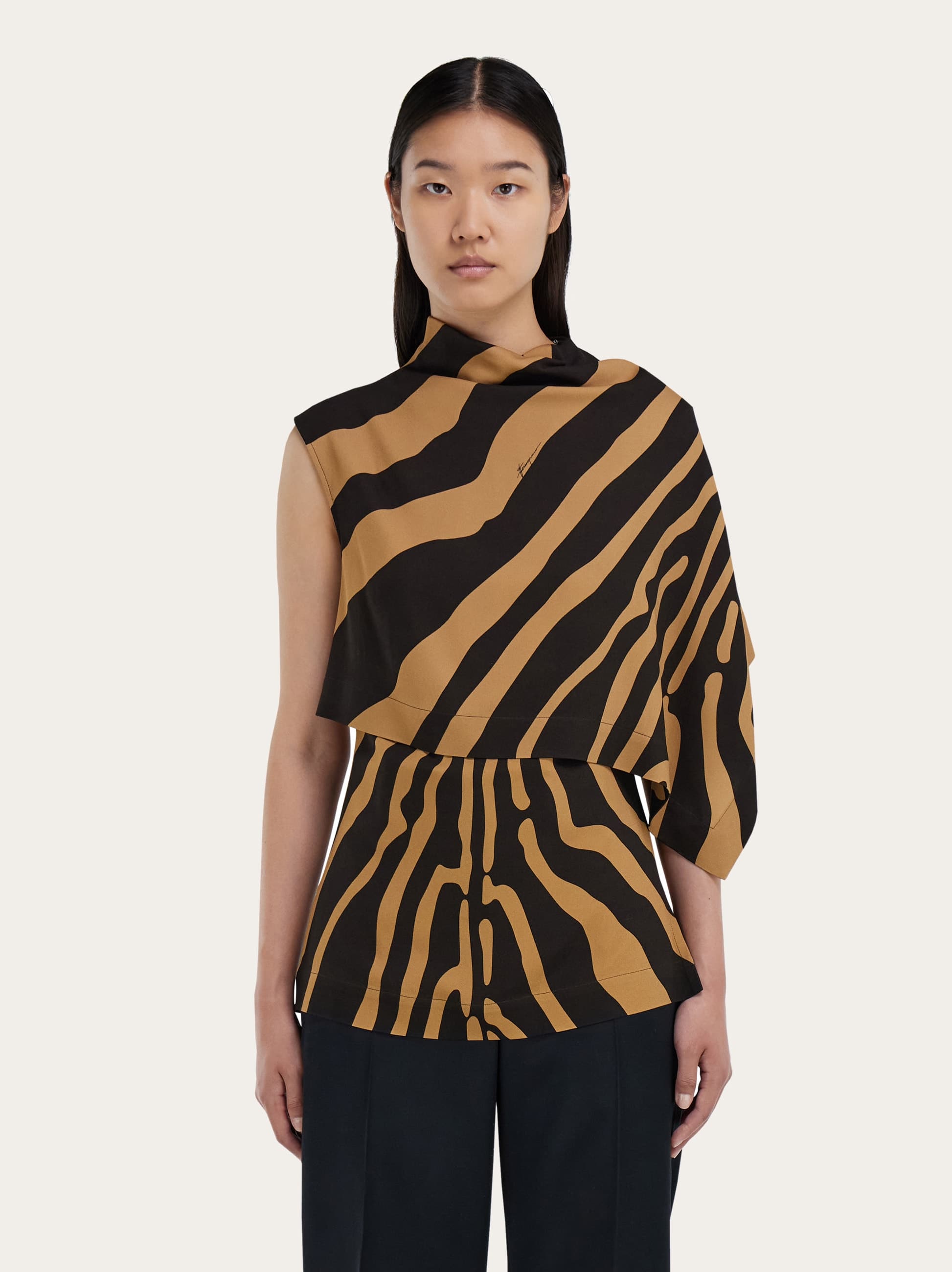 Ferragamo Animal-print Asymmetric Top In Sand