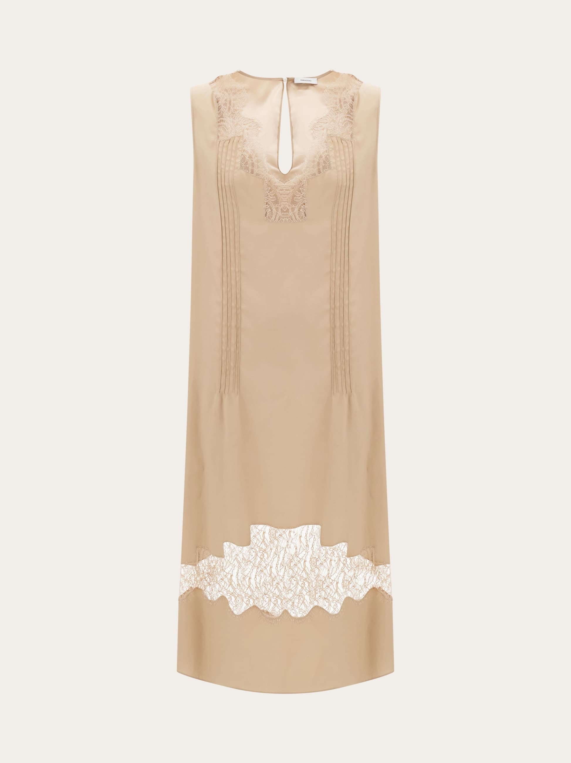 Ferragamo Dress With Lace Inserts In Sand