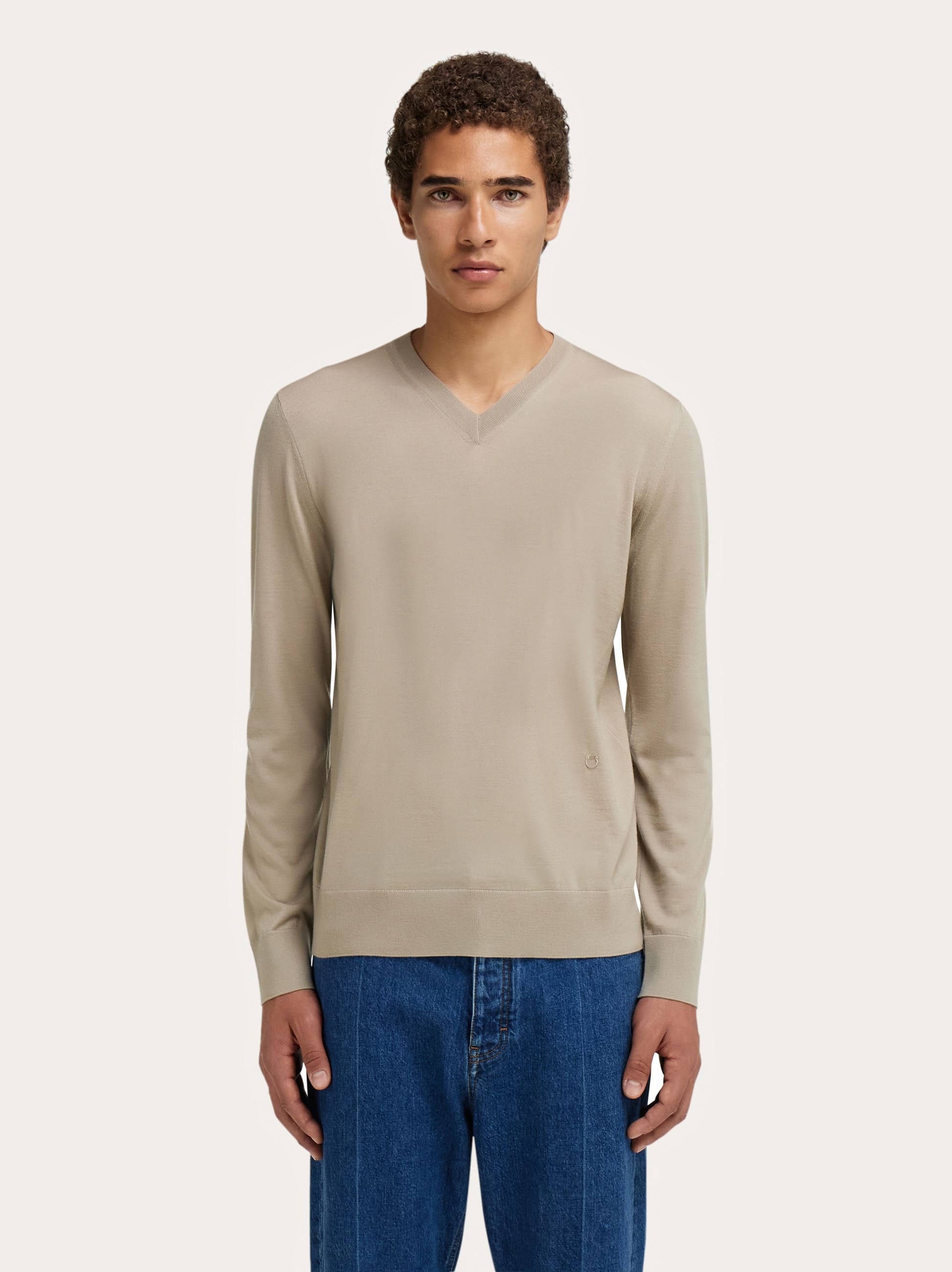  Ferragamo Herren Pullover Mit V-ausschnitt Beige 