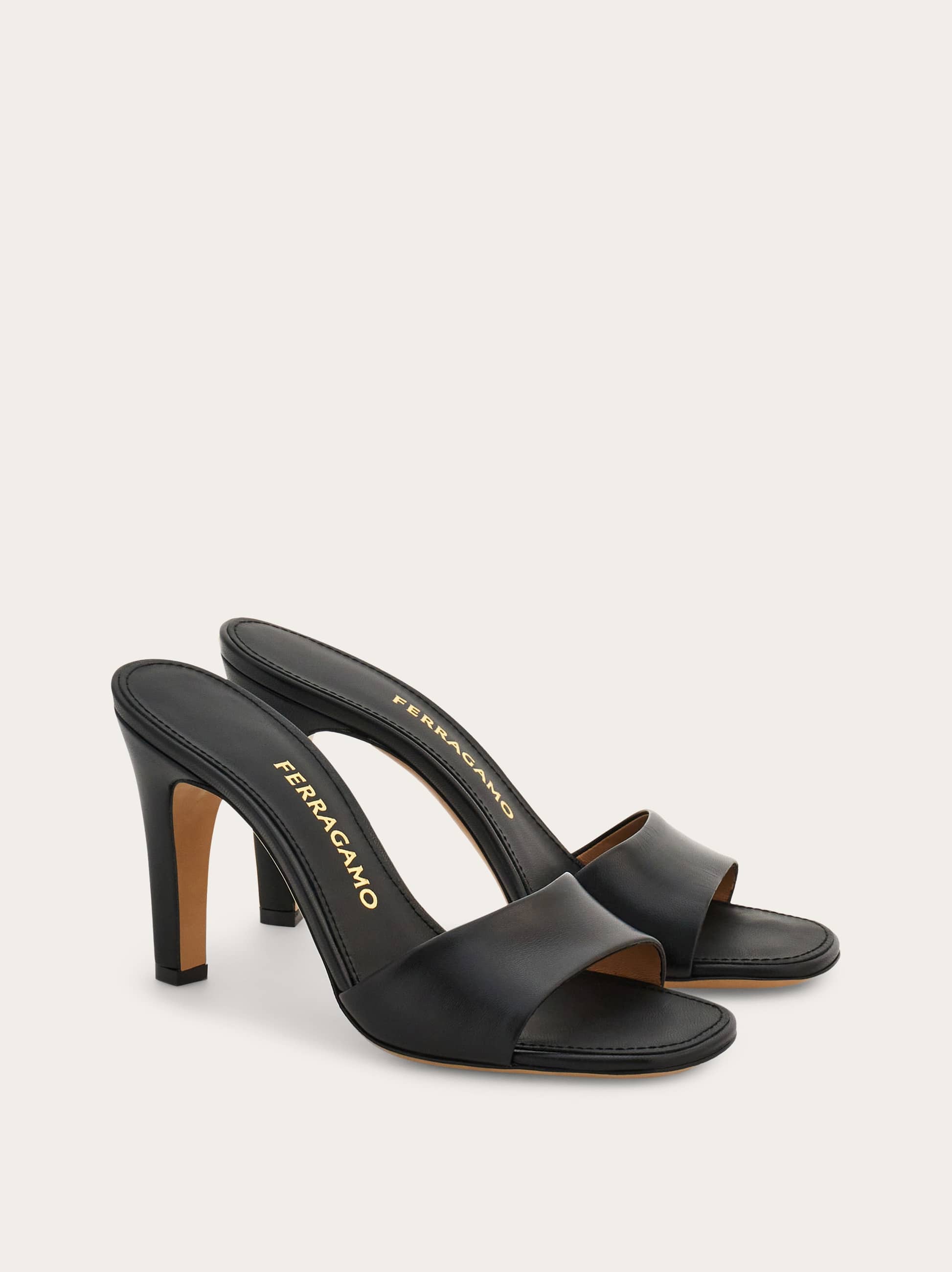 Ferragamo High Heeled Slide In Black