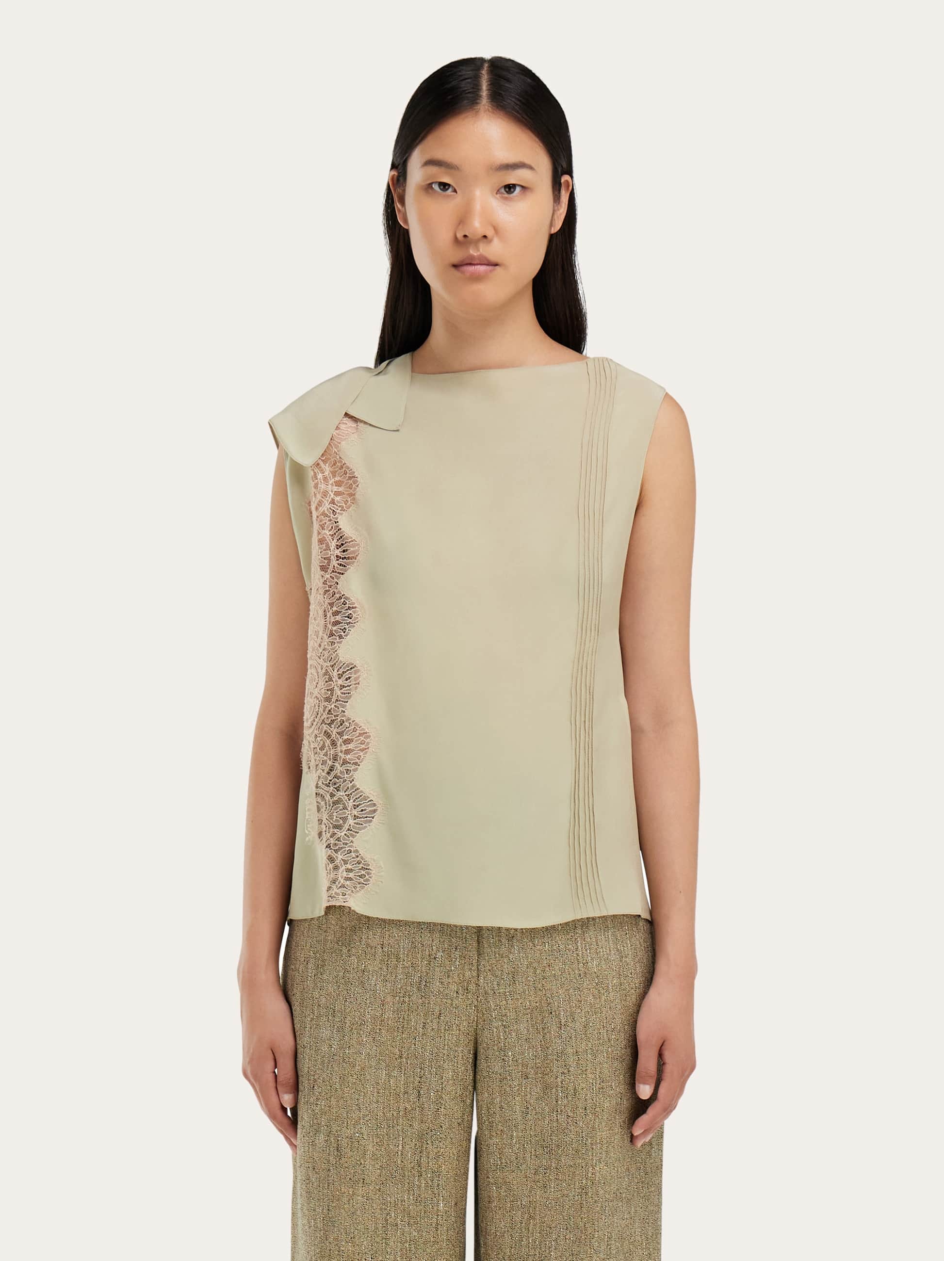  Ferragamo Damen Top Mit Spitzeneinsatz Beige 