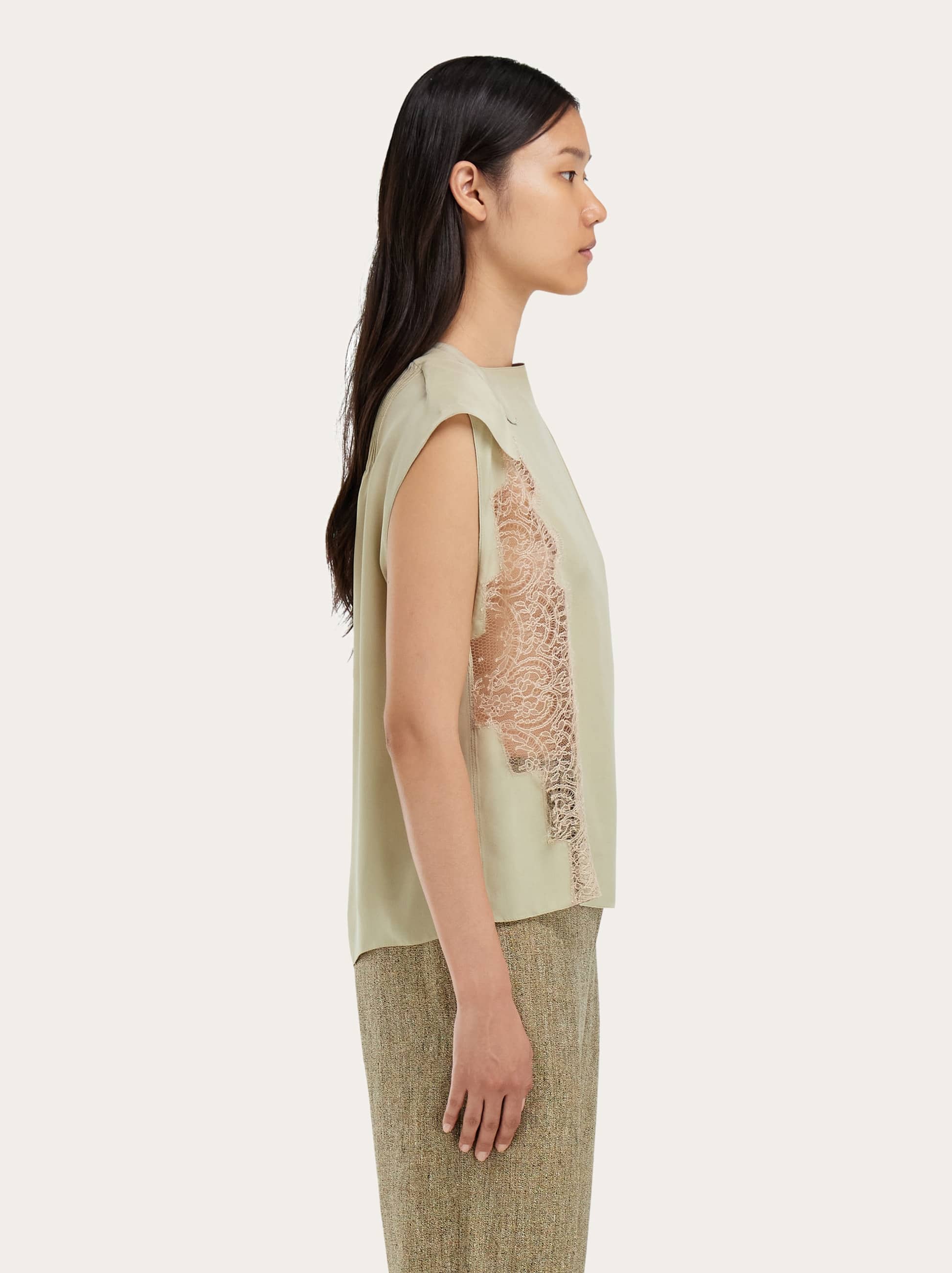  Ferragamo Damen Top Mit Spitzeneinsatz Beige 