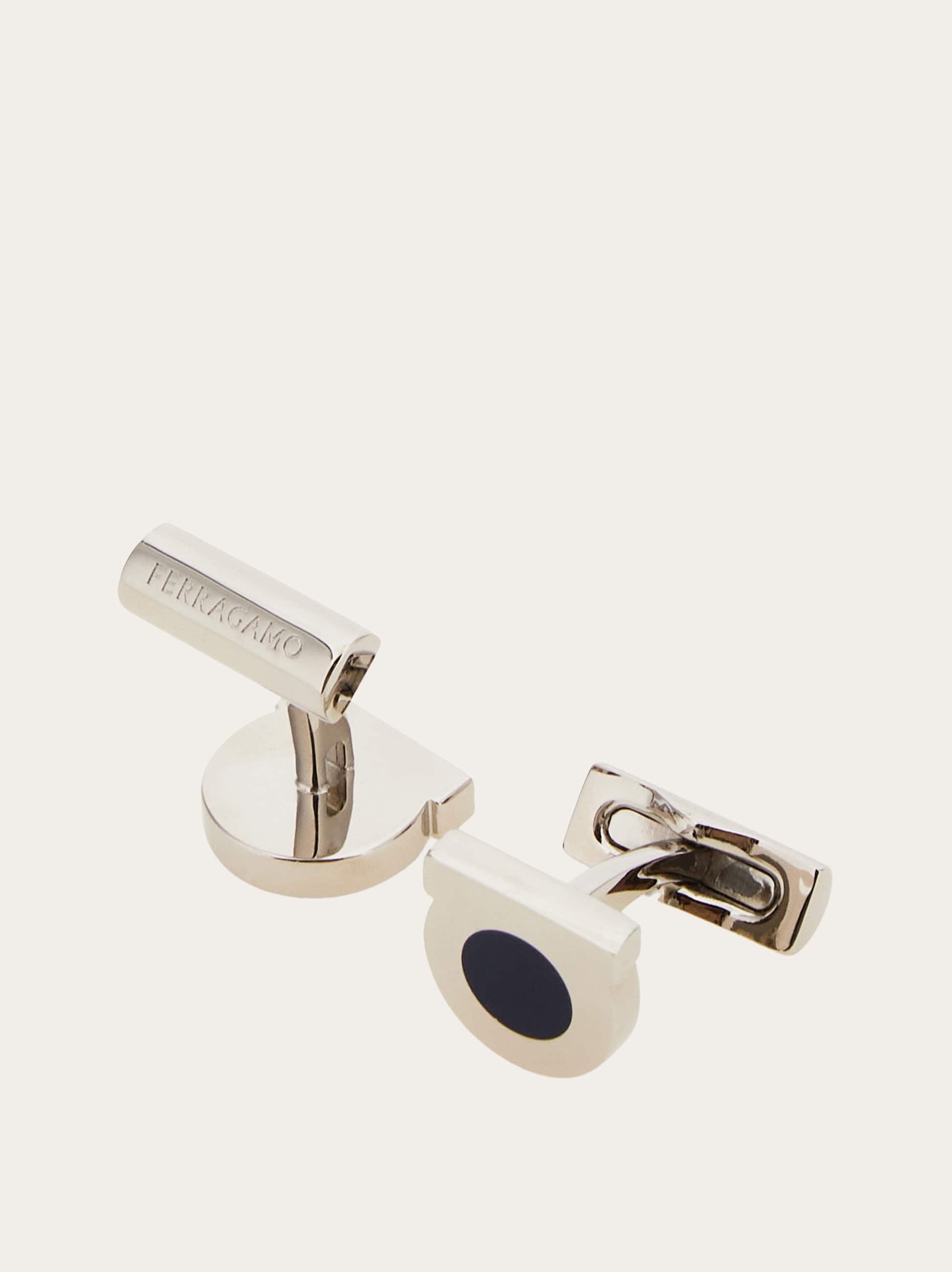 Ferragamo Gancini Silhouette Cufflinks In Silver
