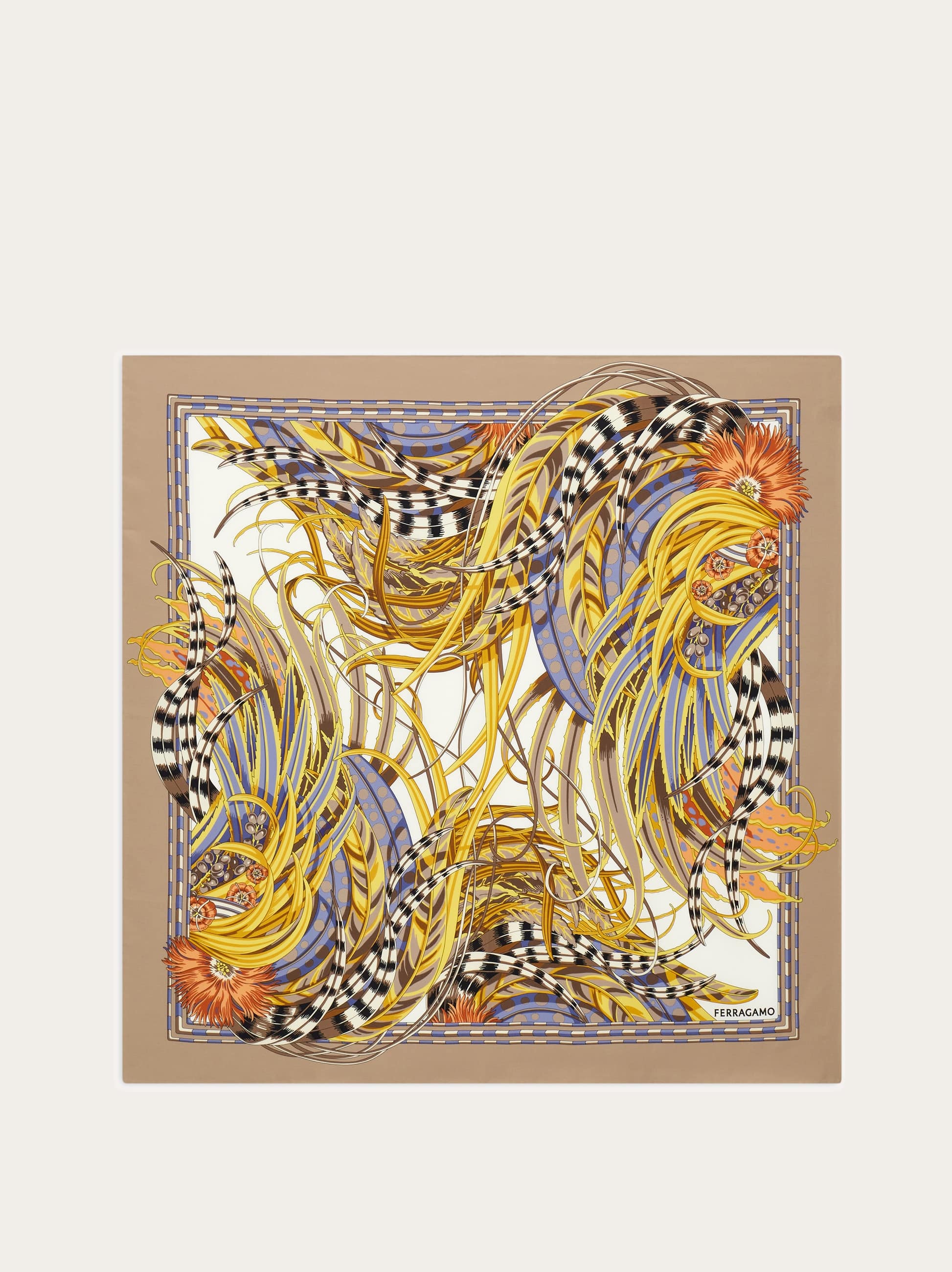 Ferragamo Rooster Print Silk Scarf In Brown