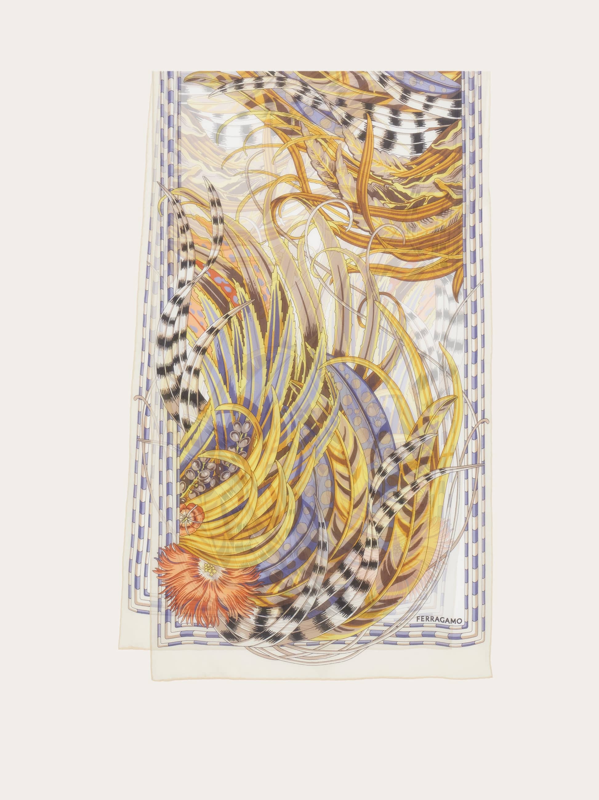 Ferragamo Rooster Print Silk Scarf In White