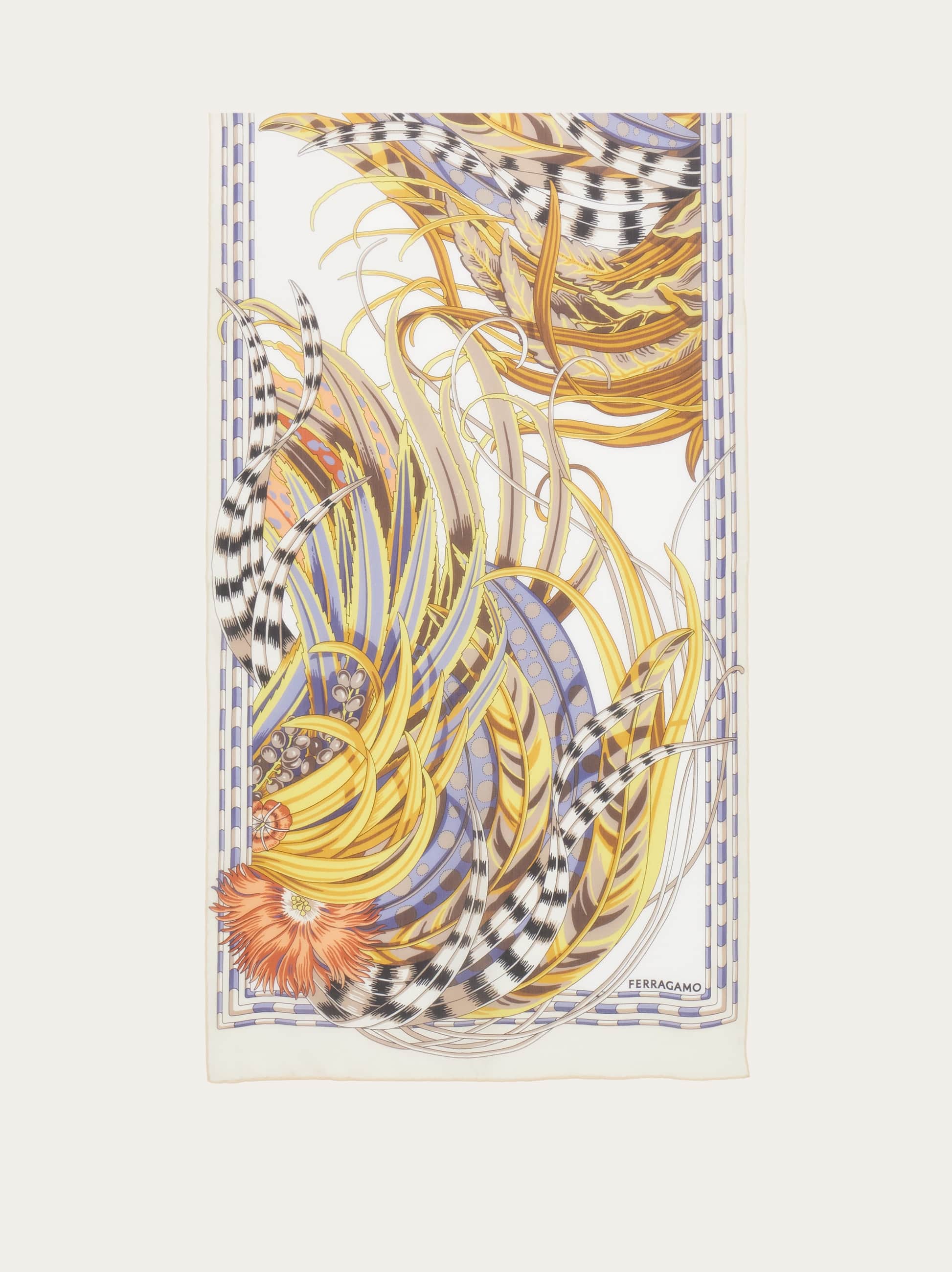 Ferragamo Rooster Print Silk Scarf In White