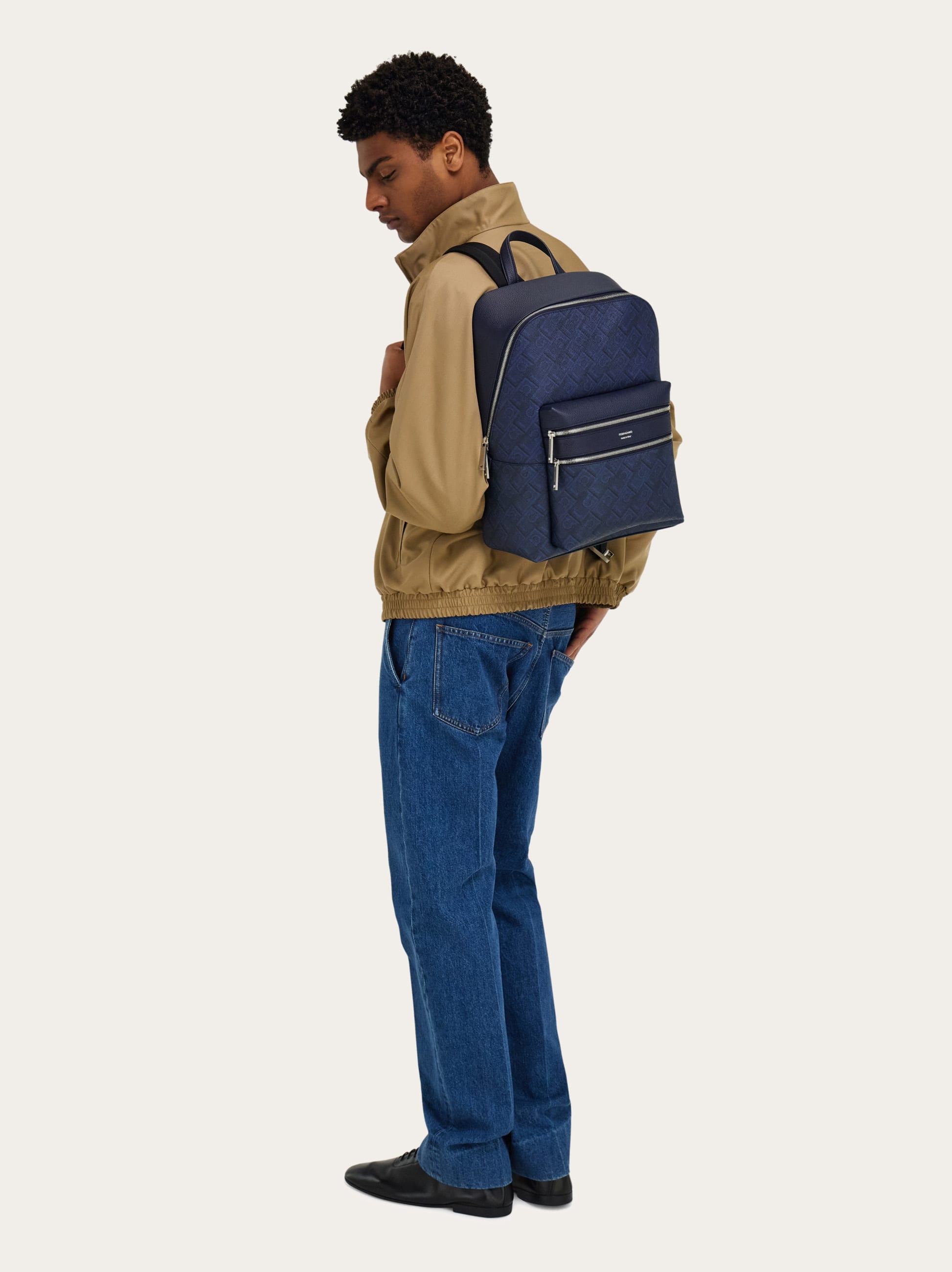 Ferragamo Embossed Gancini Backpack In Blue