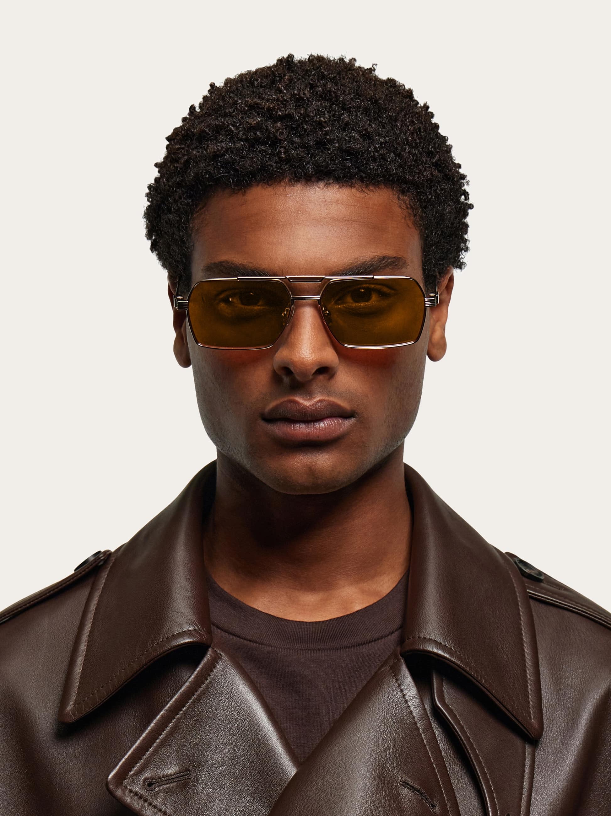  Ferragamo Men Rectangular Frame Sunglasses Gold 