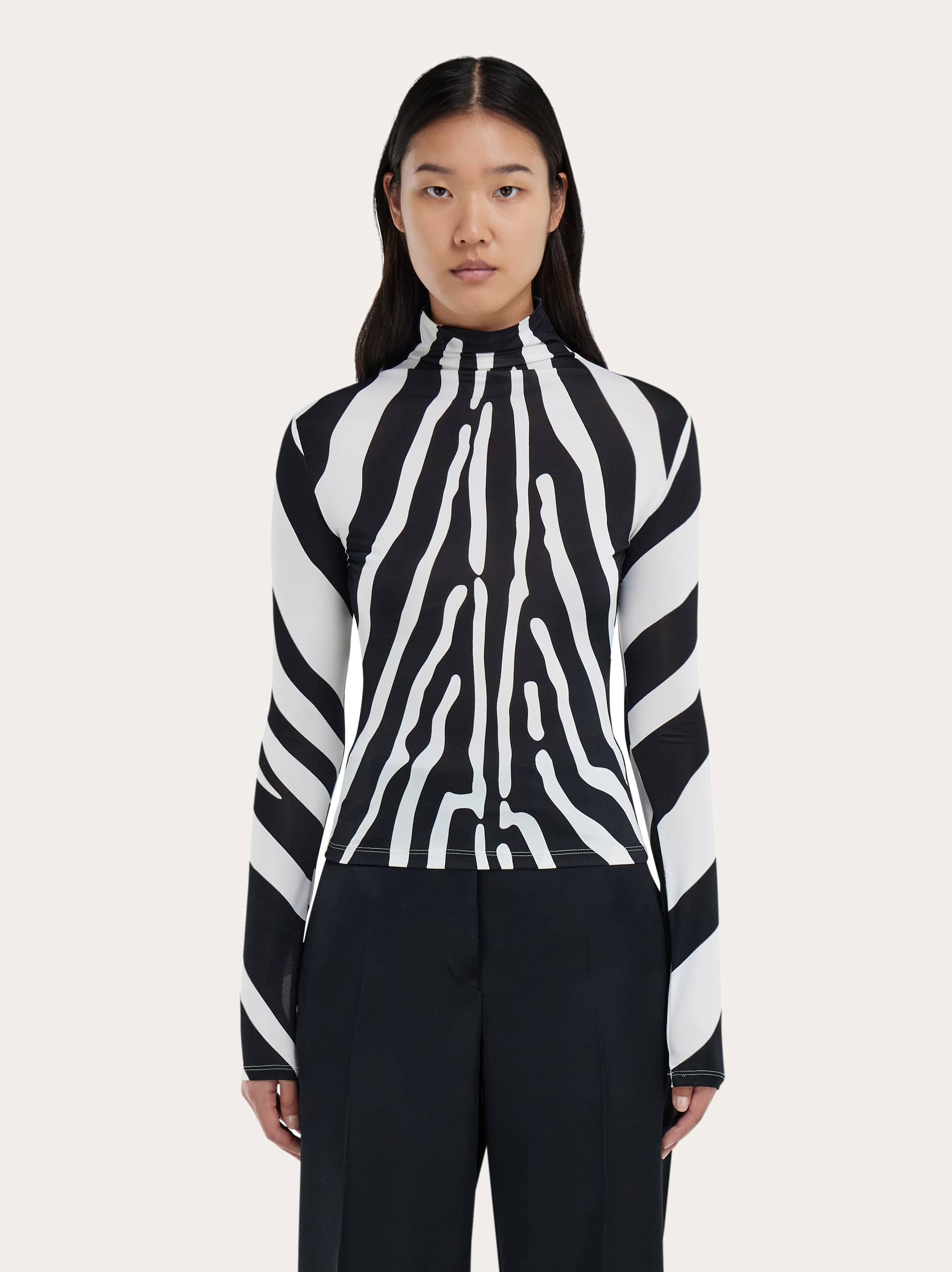 Ferragamo Stretch Jersey Turtleneck In Animal Print