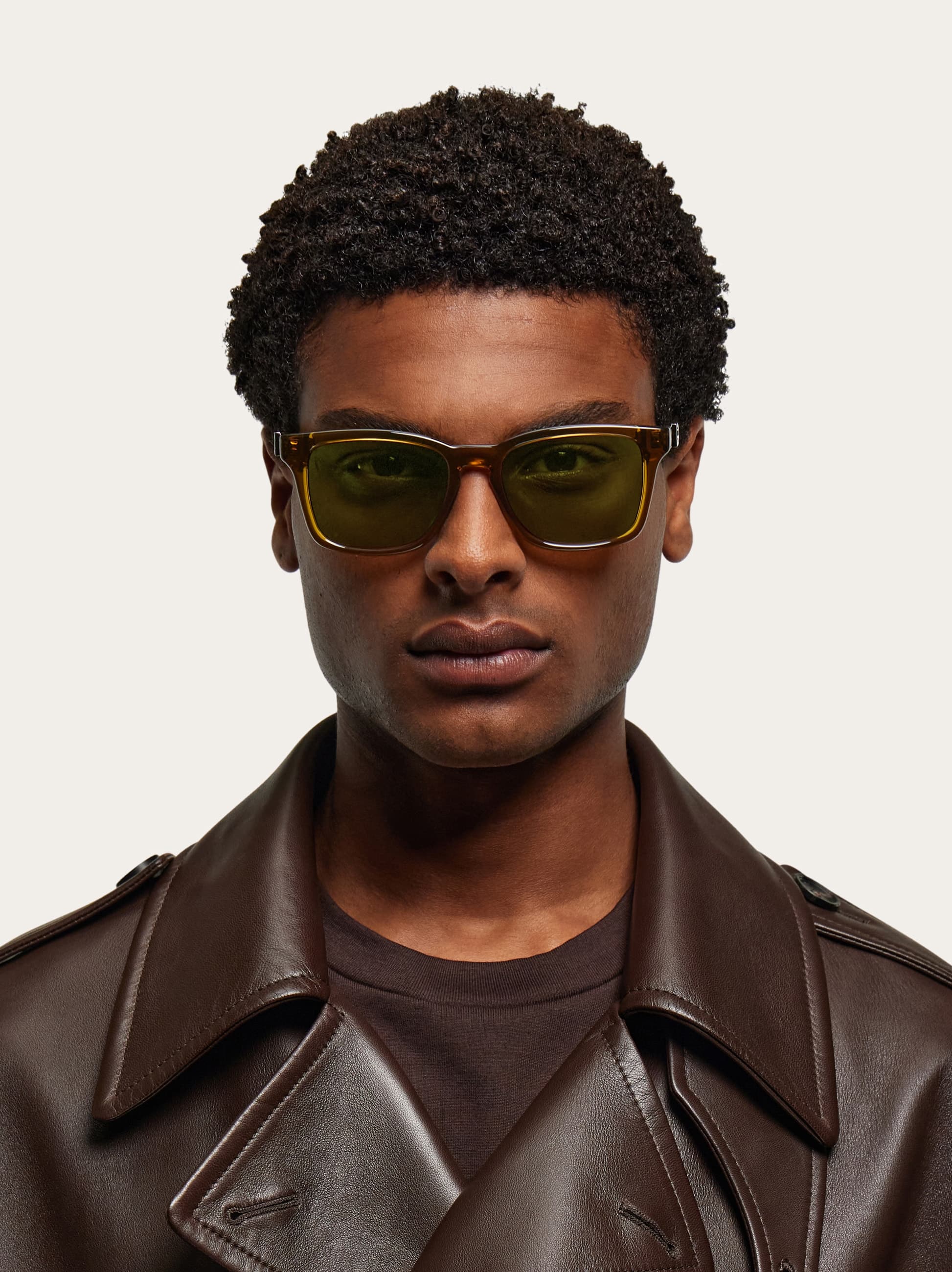  Ferragamo Men Rectangular Frame Sunglasses Beige 