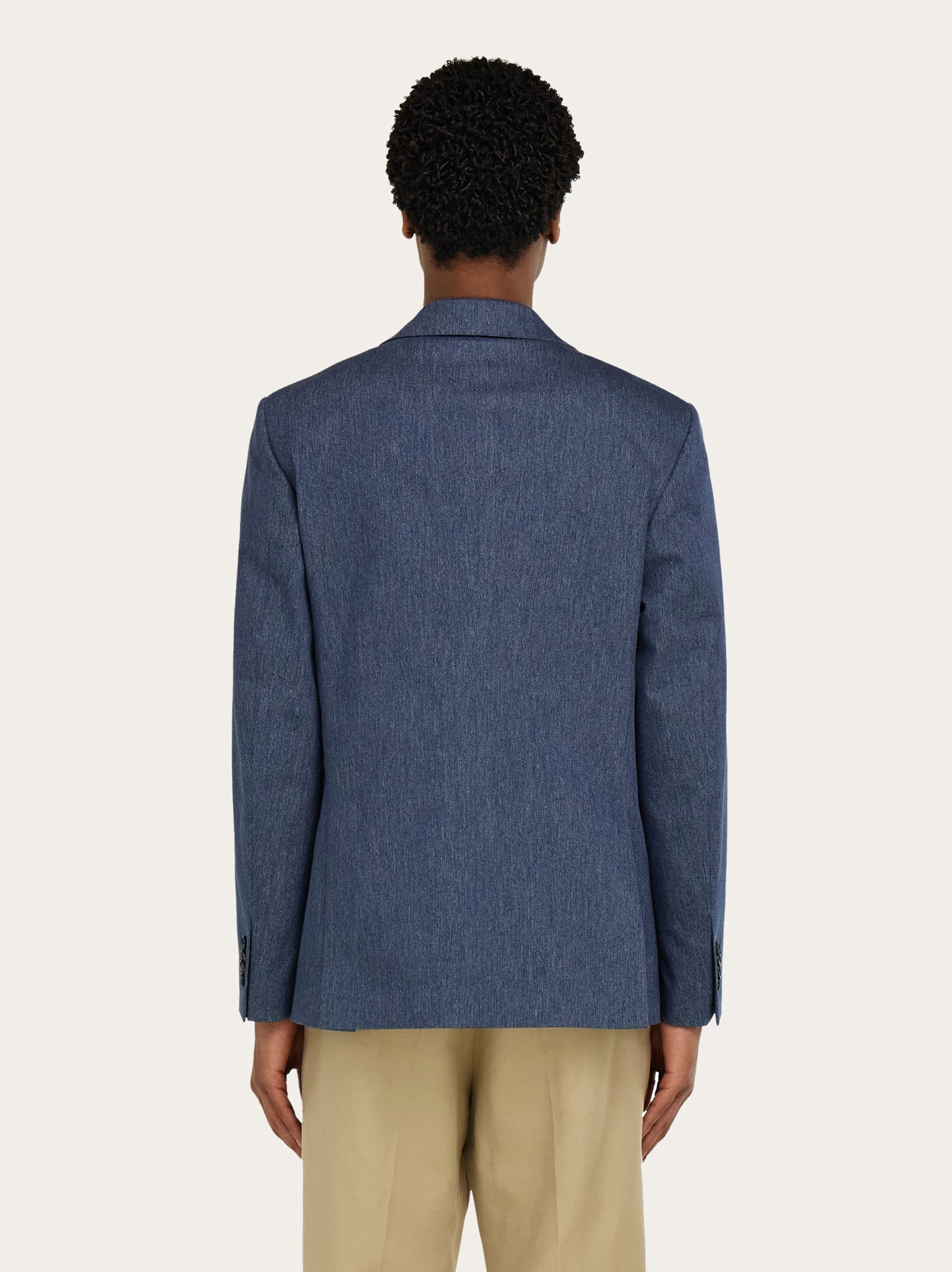  Ferragamo Men Single Breasted Denim Blazer Blue 