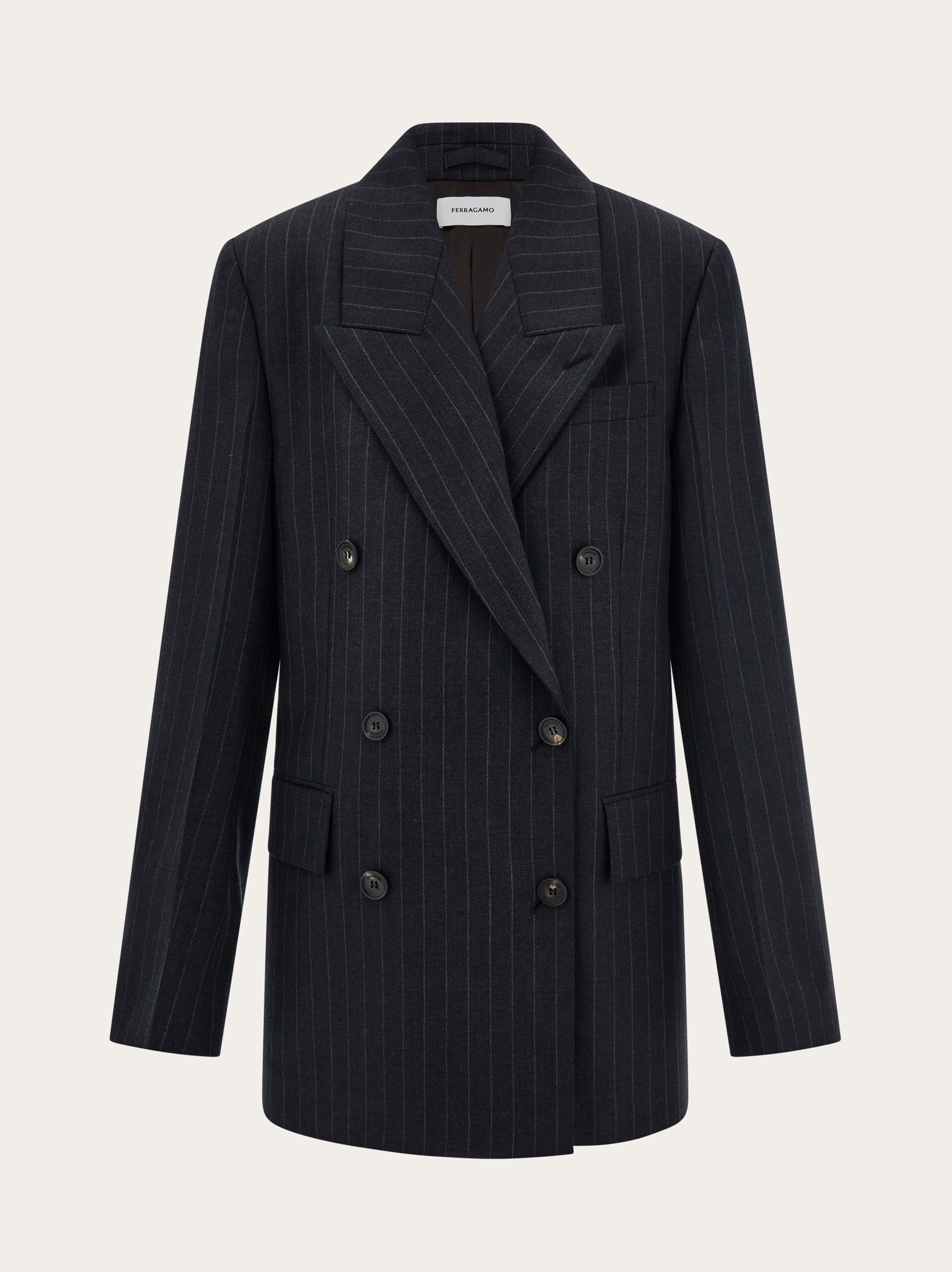 Ferragamo Donna Blazer doppiopetto gessato Nero