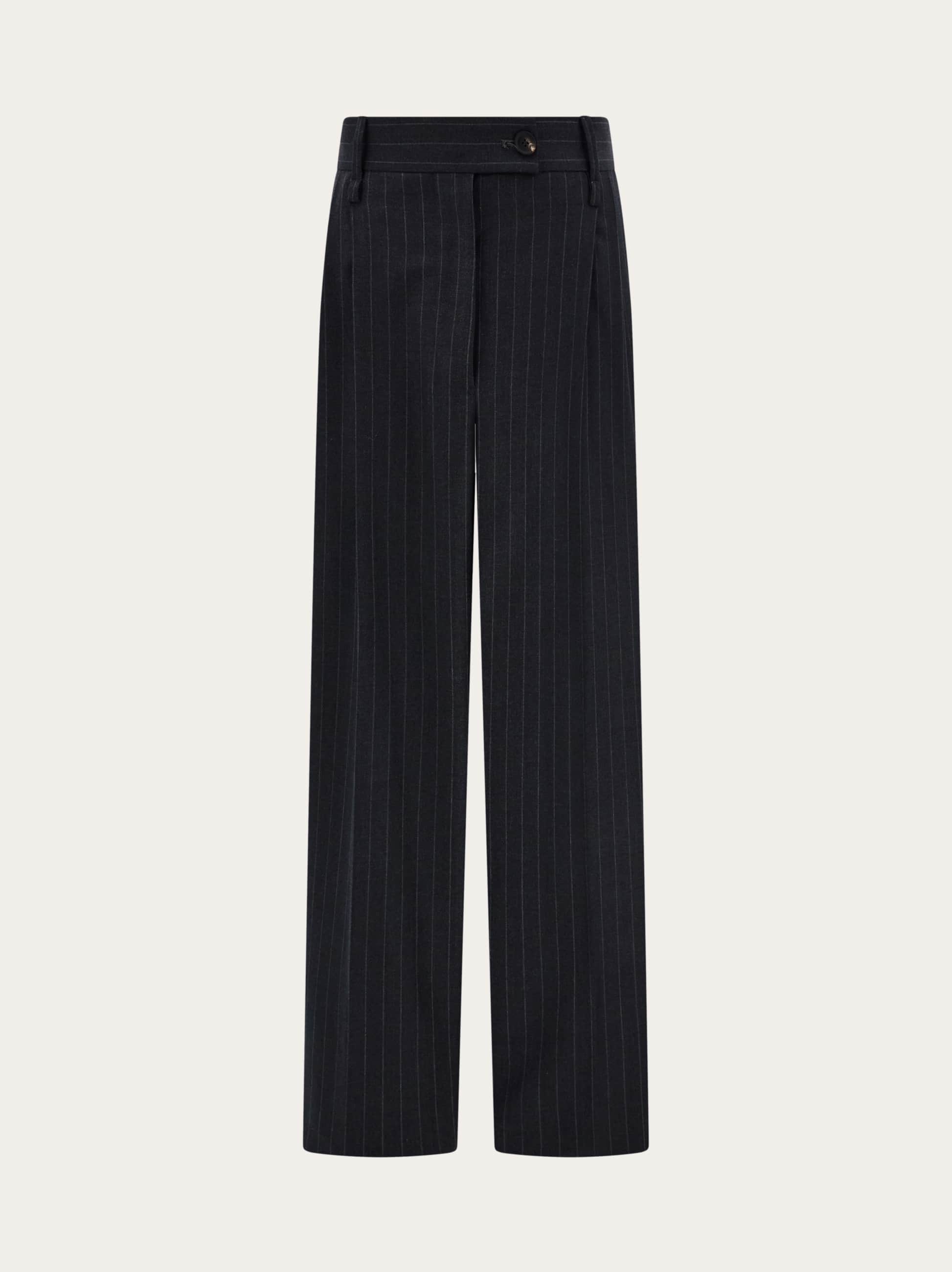 Ferragamo Donna Pantalone in lana gessata Nero