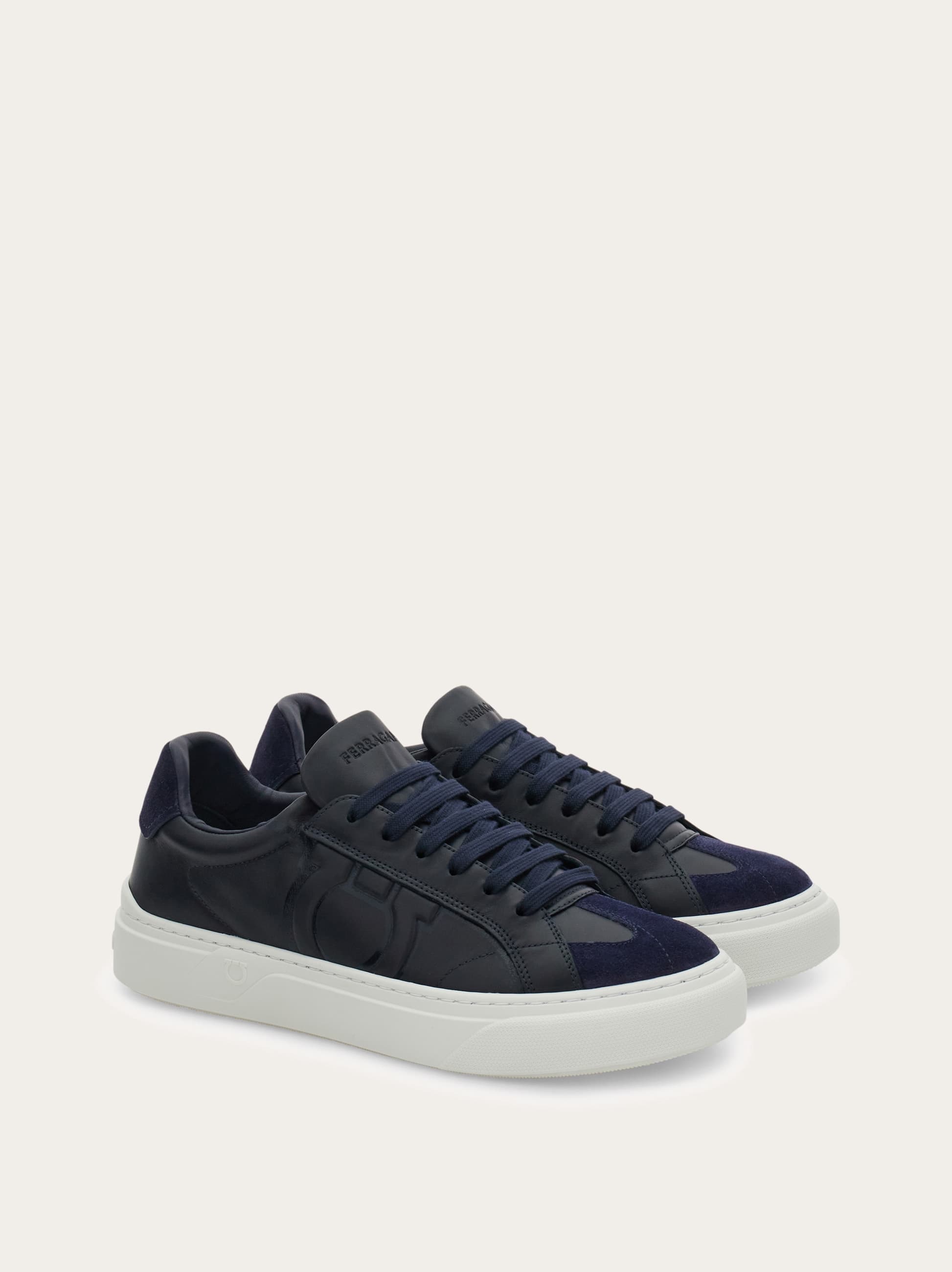 Ferragamo Low Top Sneaker With Gancini Ornament In Black