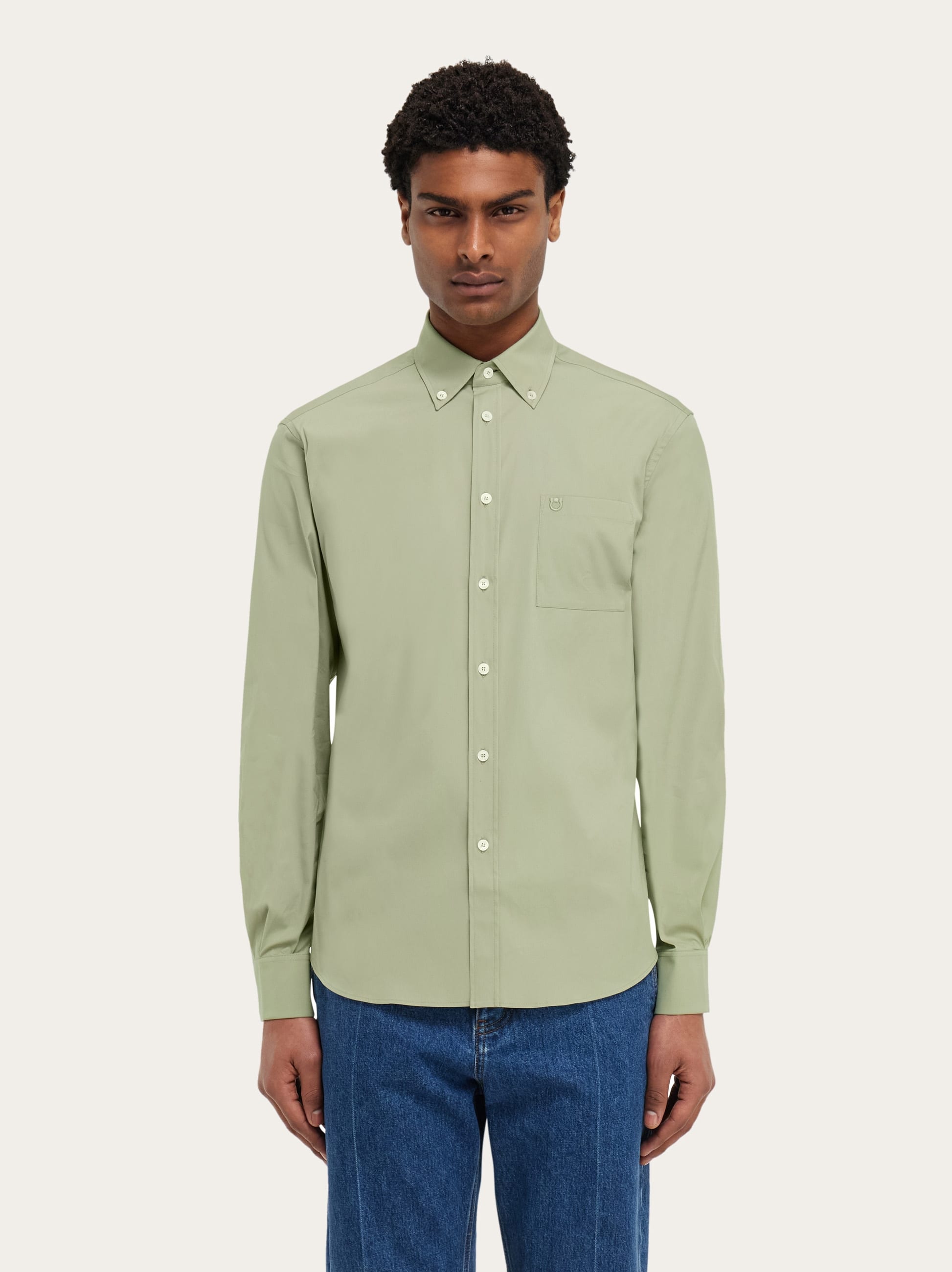  Ferragamo Herren Button-down-hemd Grün 