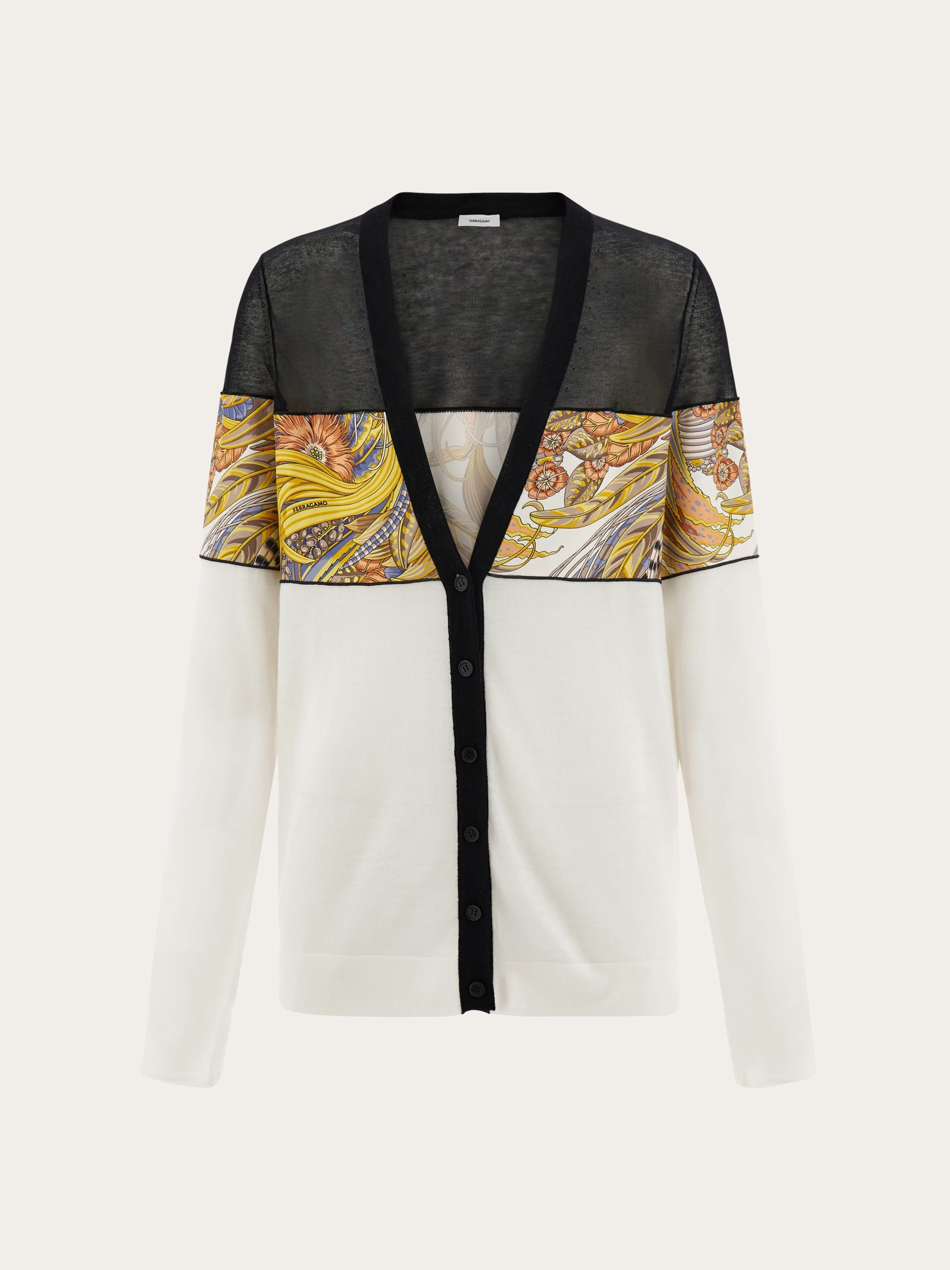 Ferragamo Donna Cardigan con intarsio in seta Bianco