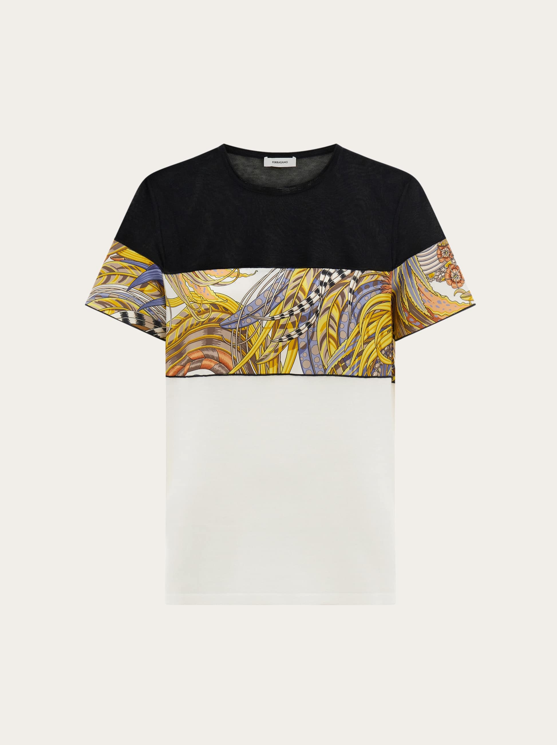 Ferragamo Crewneck T-shirt With Silk Inserts In Black