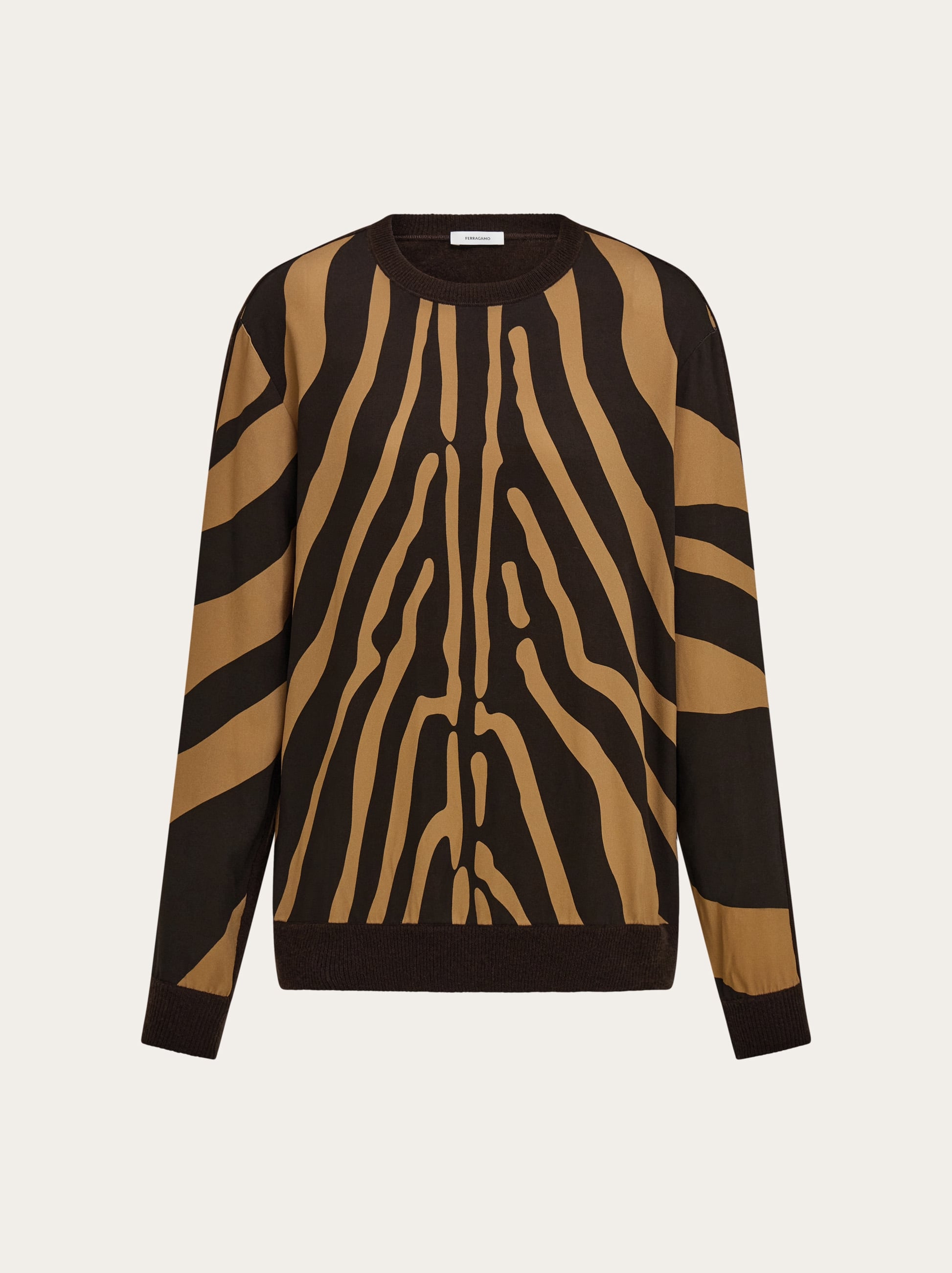 Ferragamo Donna Maglia con intarsio in seta Marrone