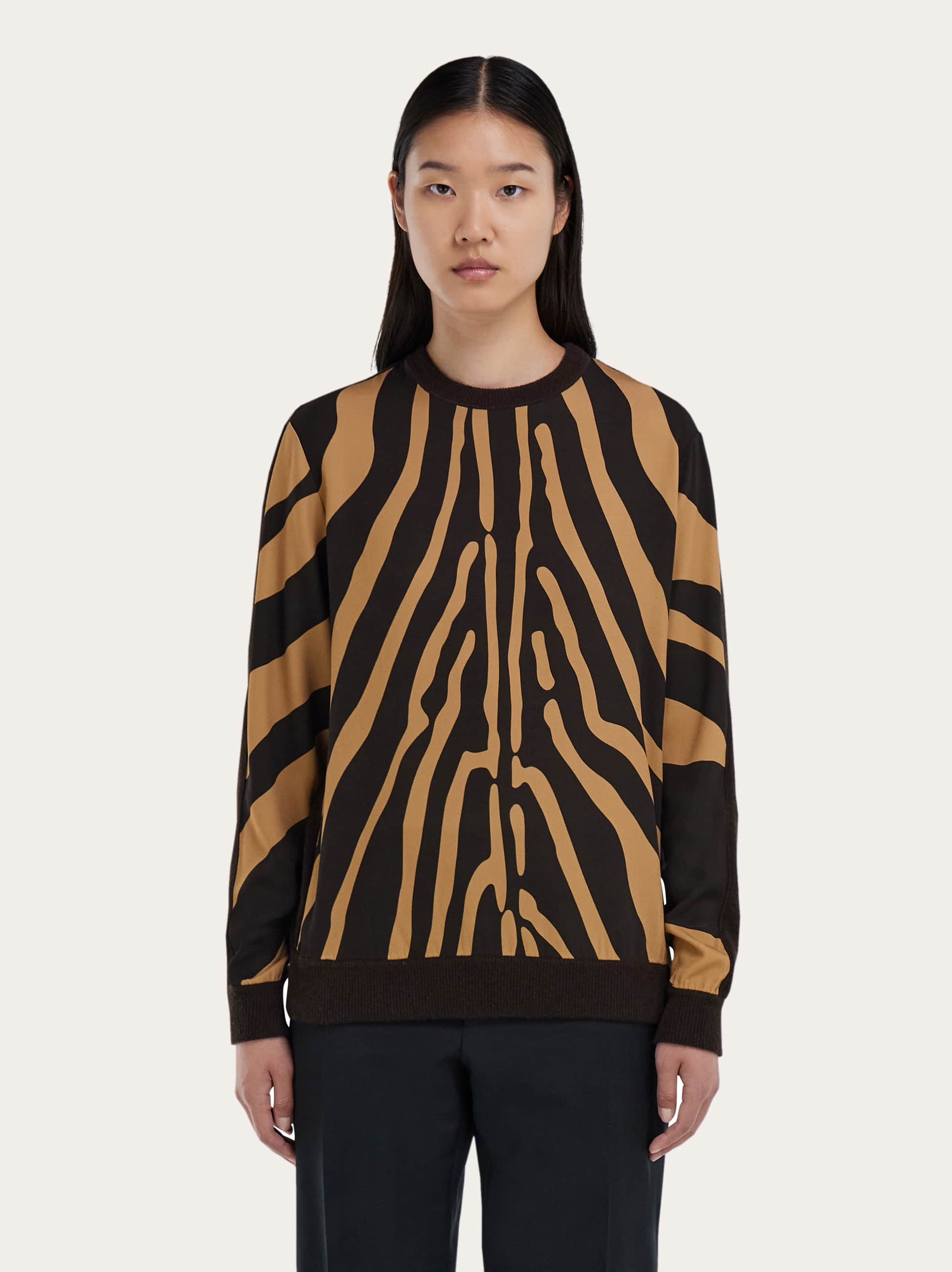  Ferragamo Damen Pullover Mit Seideneinsatz Braun 