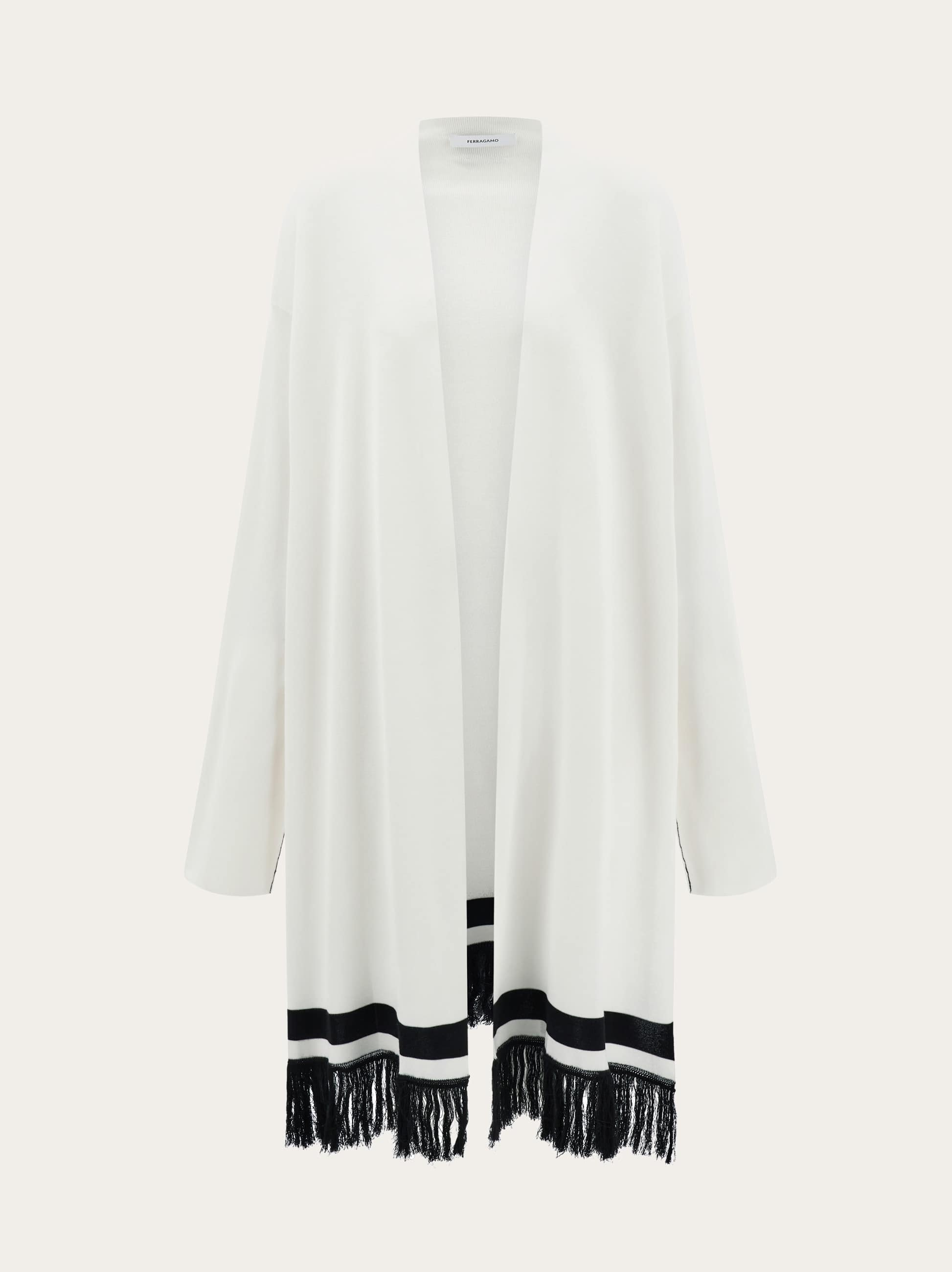 Ferragamo Longline Cardigan With Fringe Detail In White