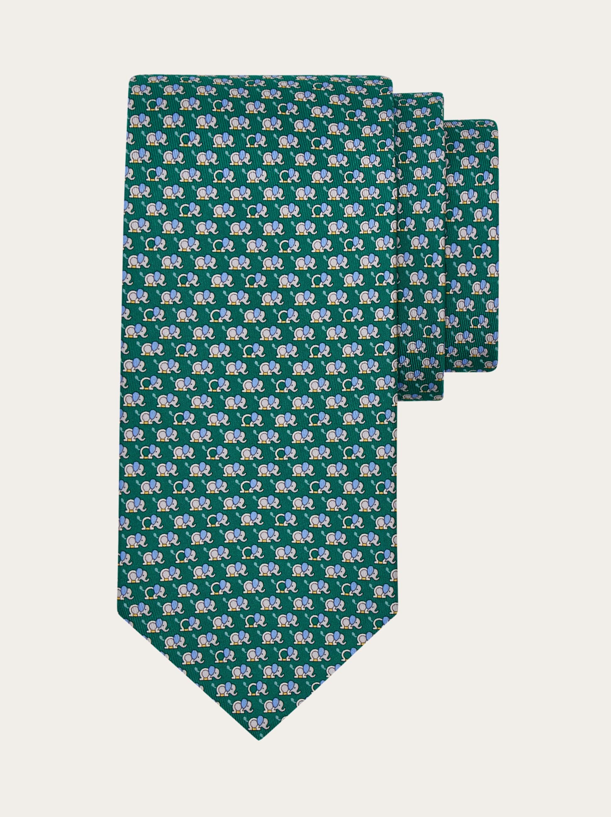 Ferragamo Uomo Cravatta in seta stampa Elefantino Verde