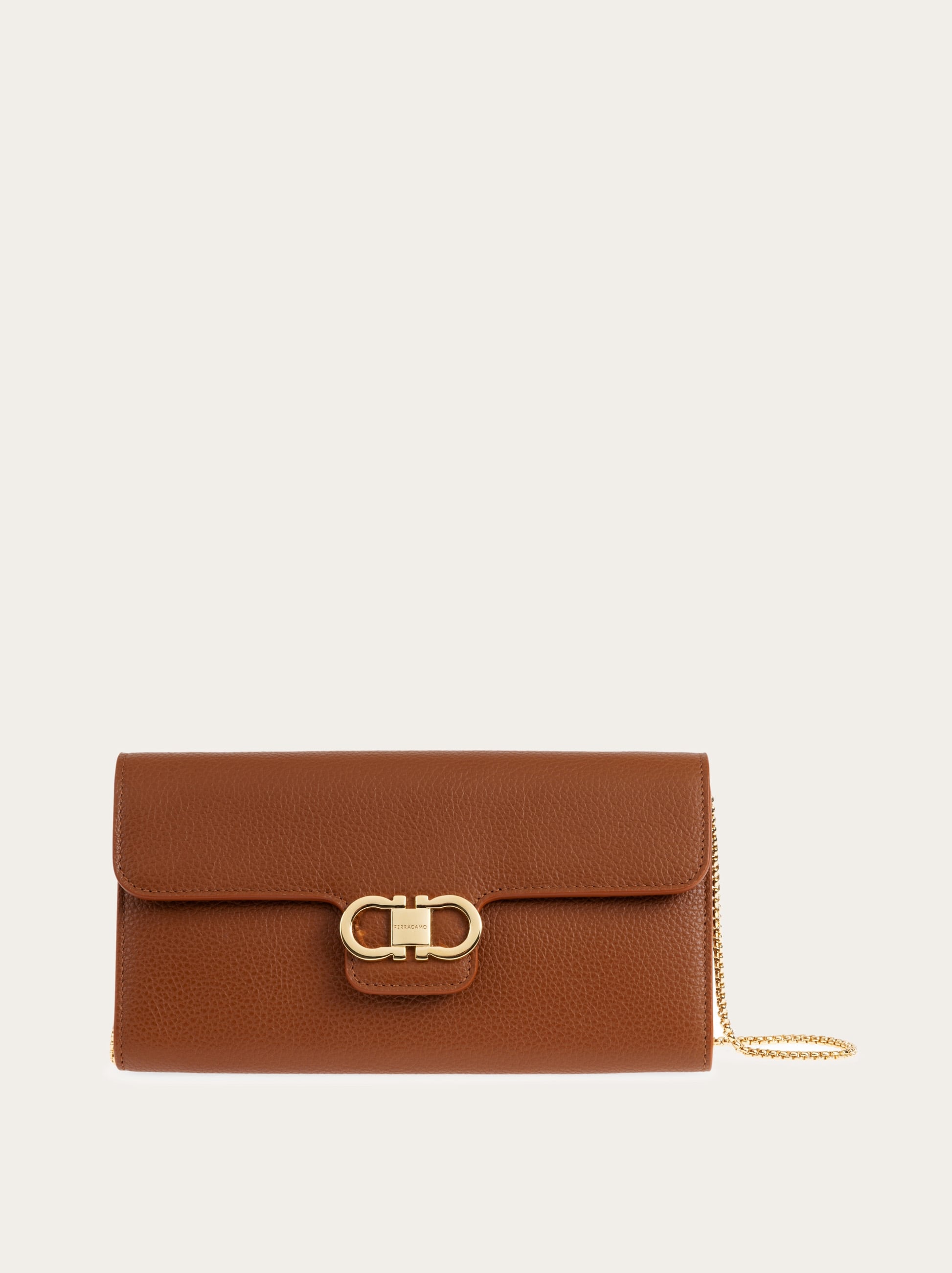 Ferragamo Gancini Wallet With Shoulder Strap In Sand