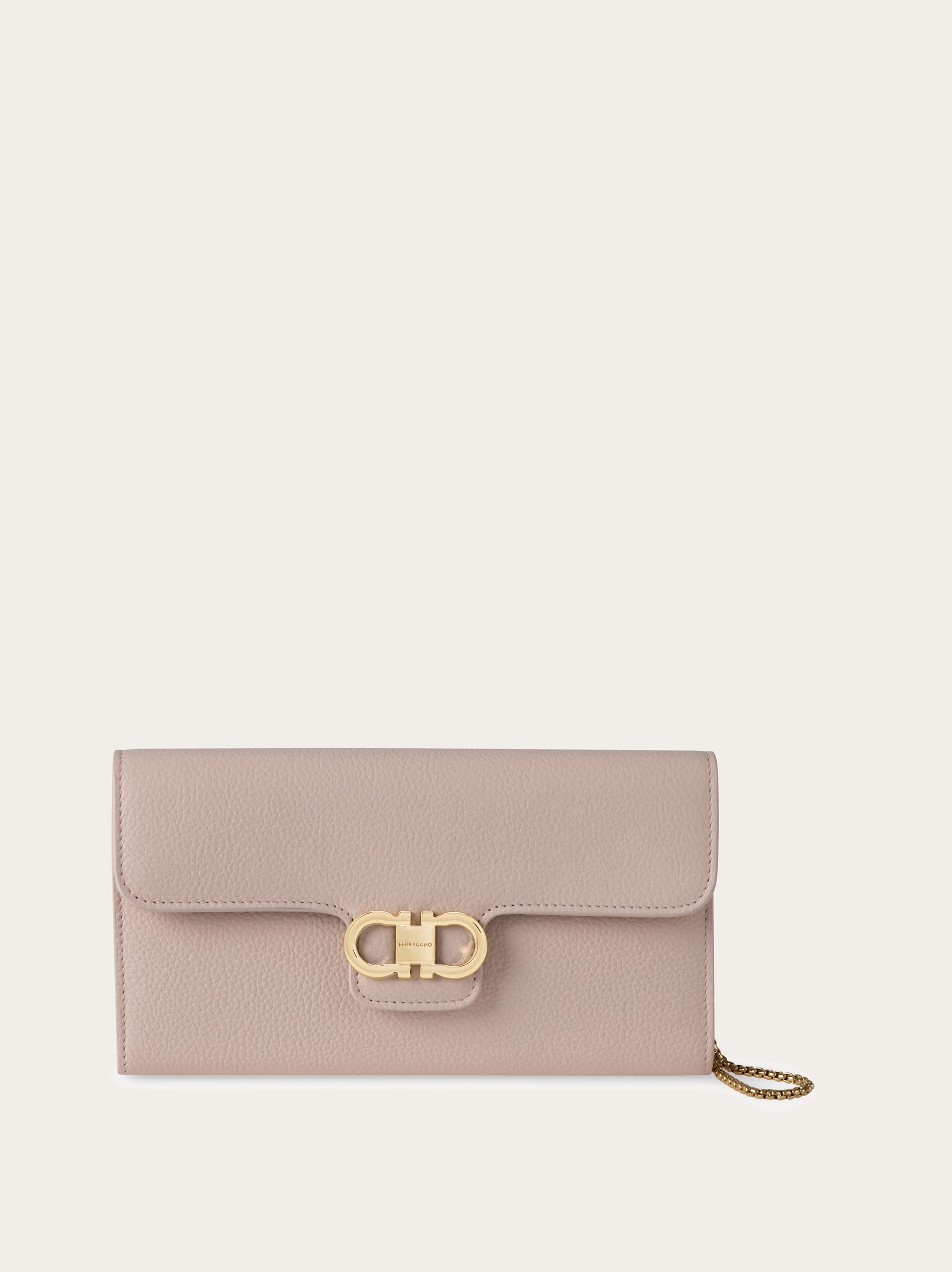 Ferragamo Gancini Wallet With Shoulder Strap In Pink