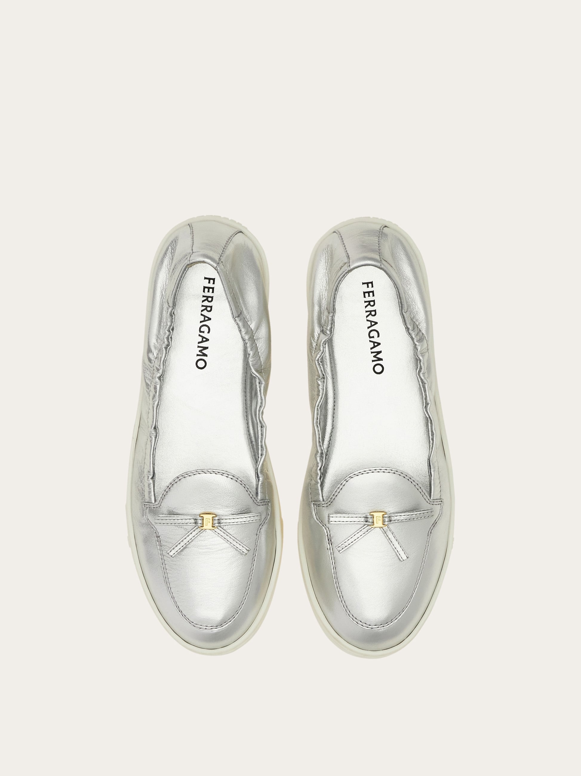  Ferragamo Damen Loafer Mit Mini Bow Silber Größe 35.5 