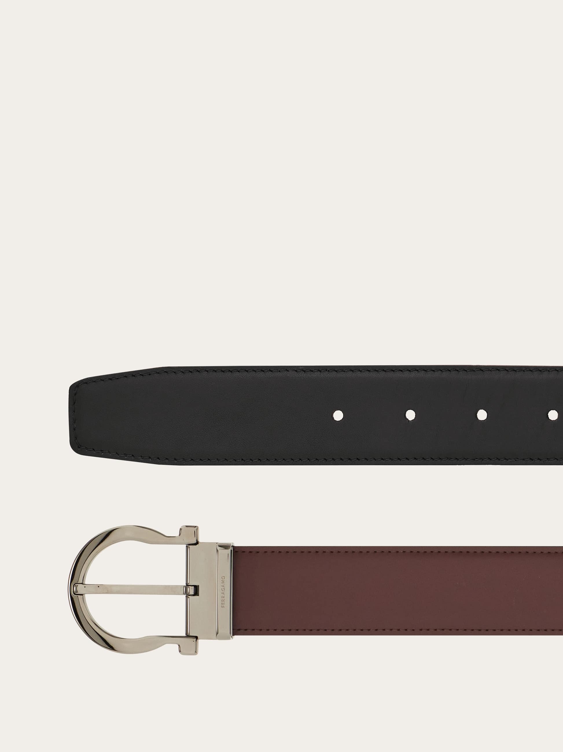 Ferragamo Reversible And Adjustable Gancini Belt In Brown