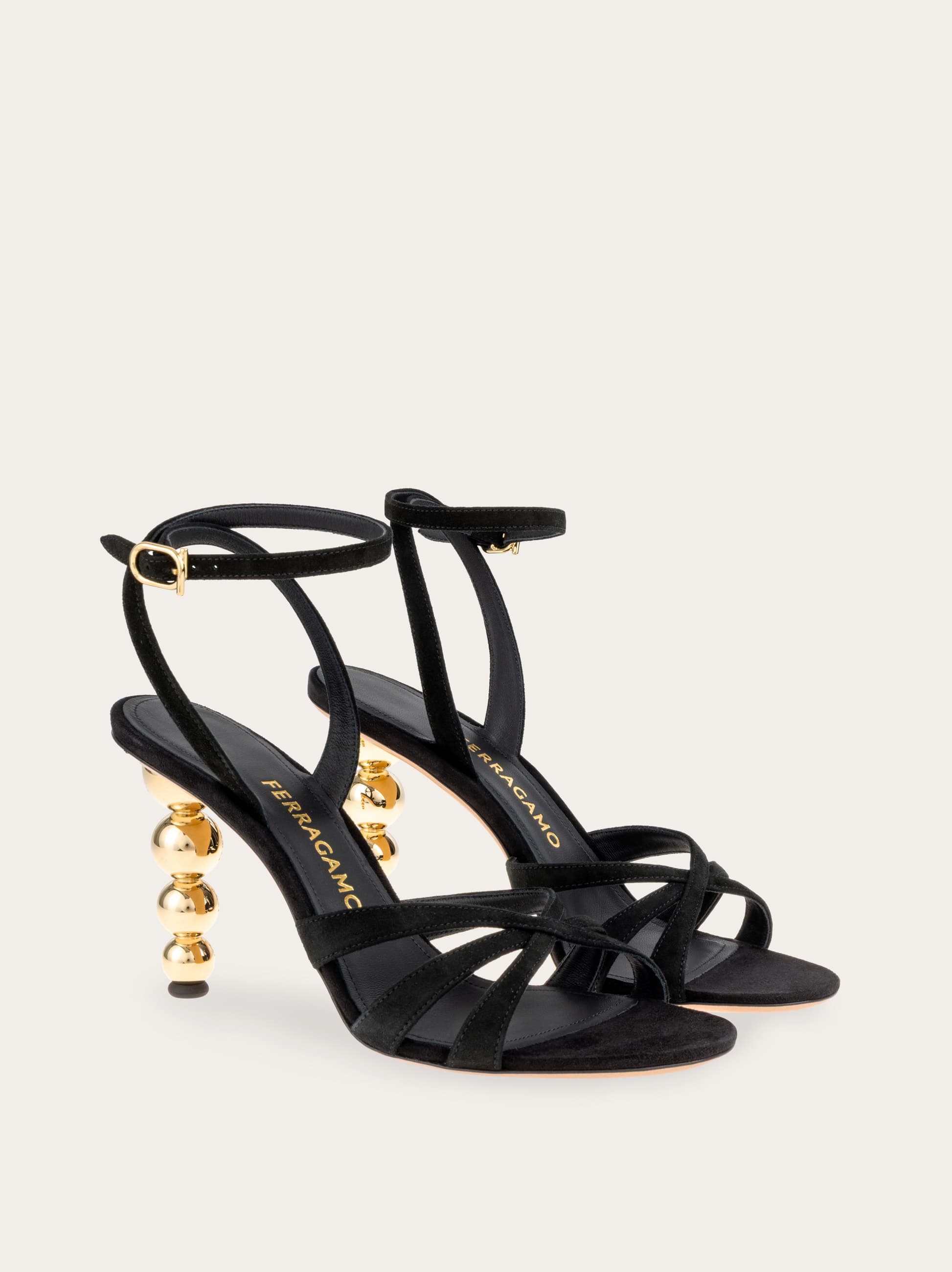 Ferragamo Bauble-heel Strappy Sandals In Black