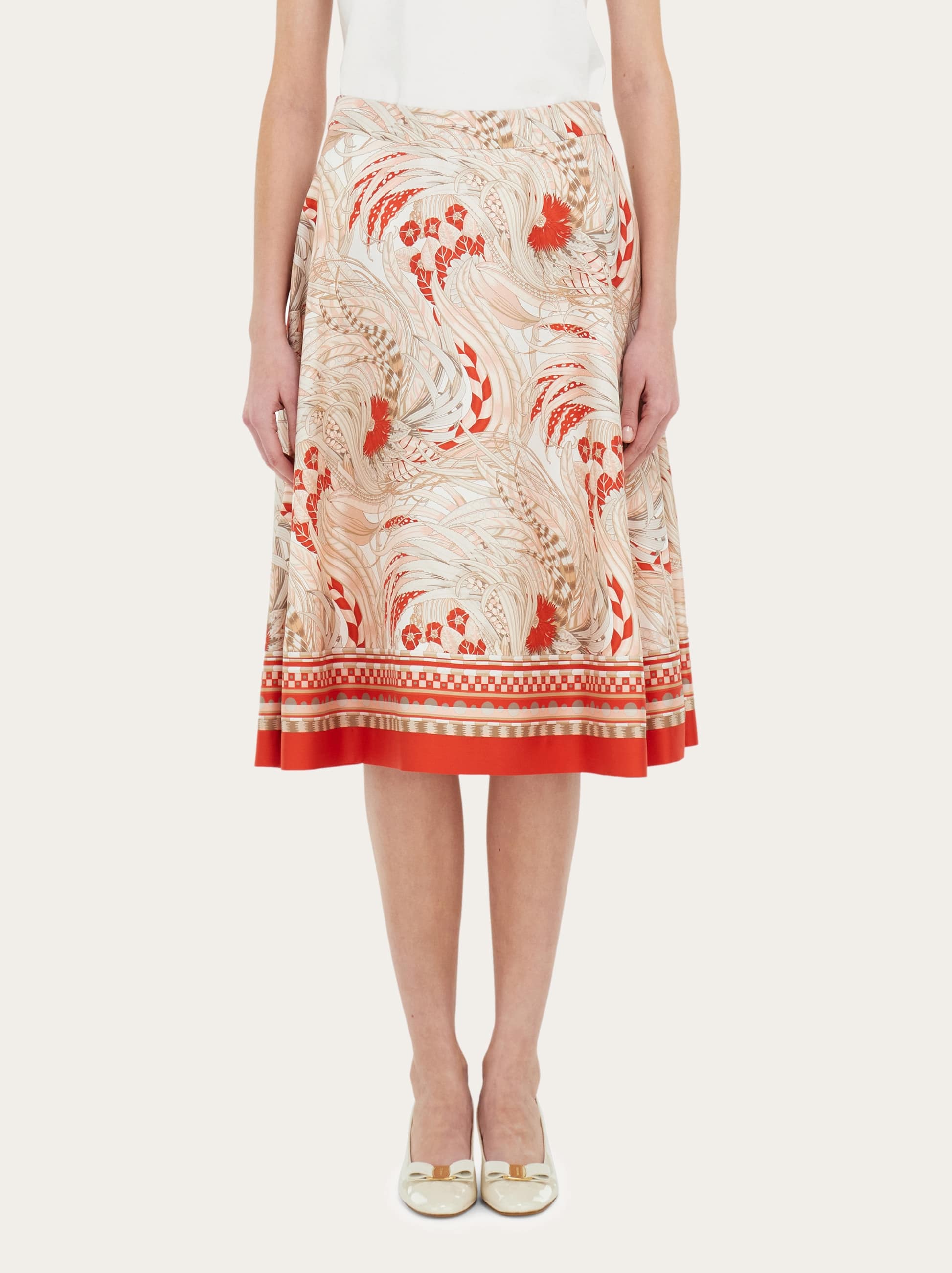  Ferragamo Damen Langer Rock Mit Rooster-print Orange 