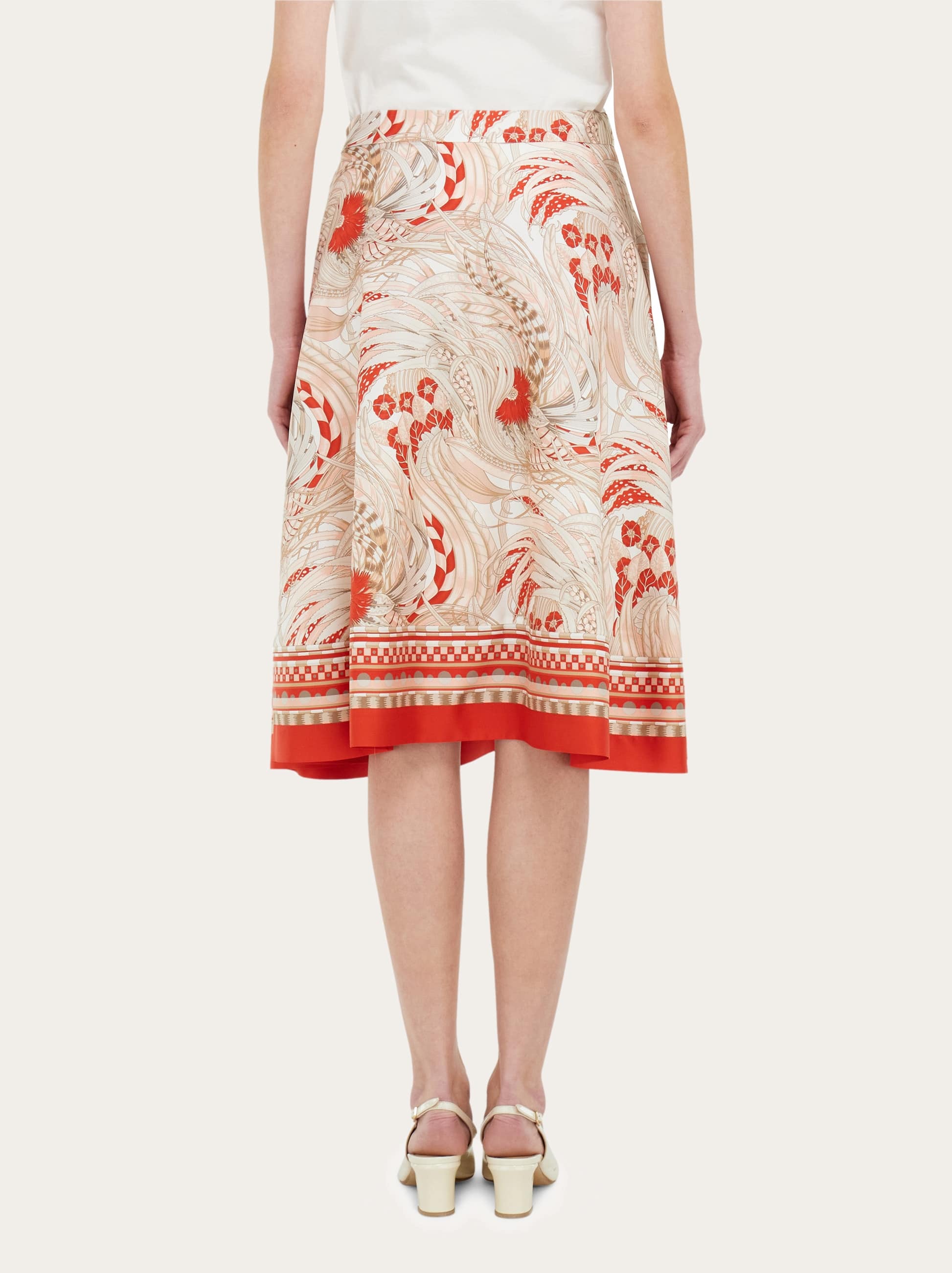  Ferragamo Damen Langer Rock Mit Rooster-print Orange 