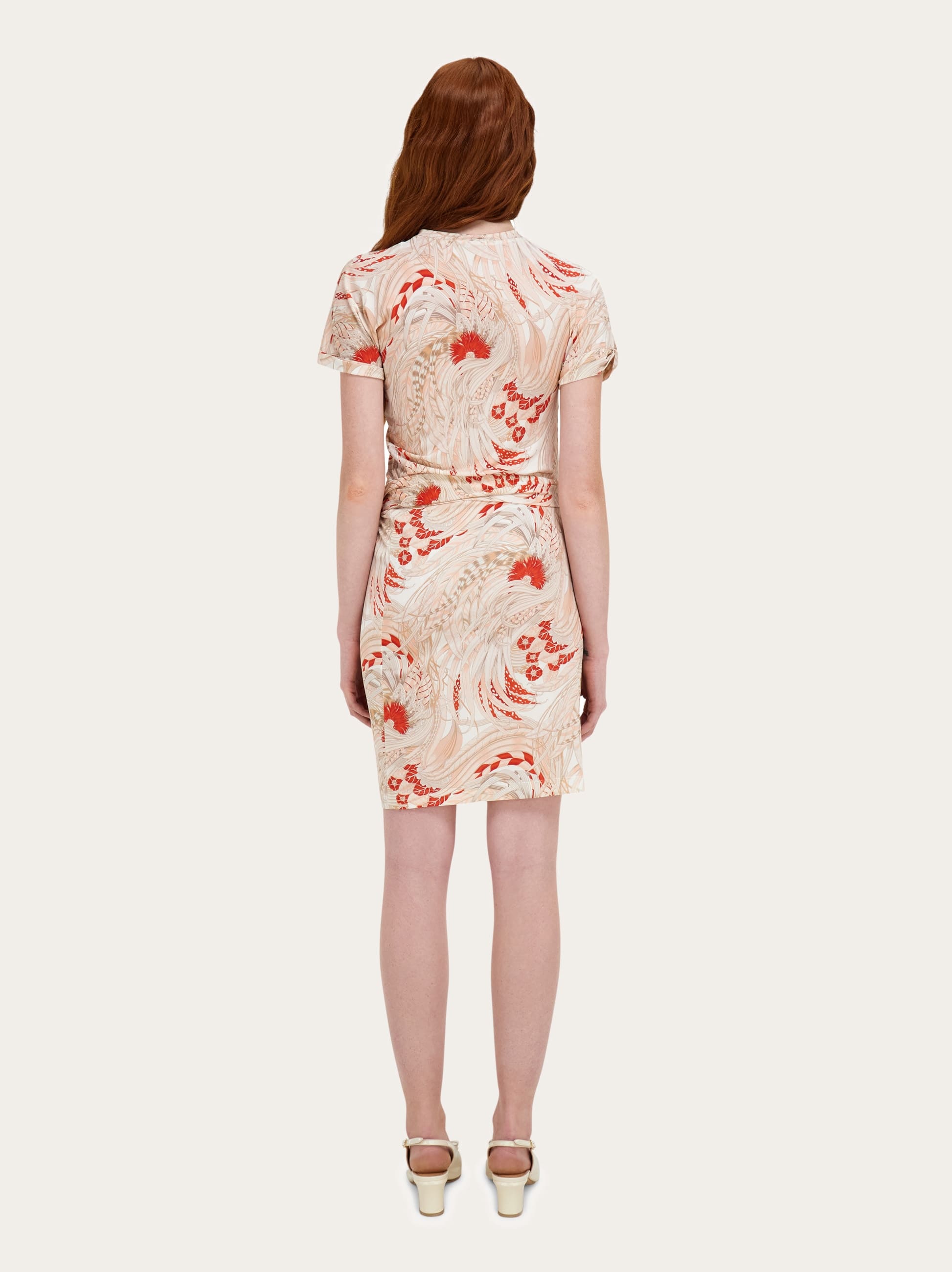  Ferragamo Damen Drapiertes Kleid Mit Rooster-print Orange 