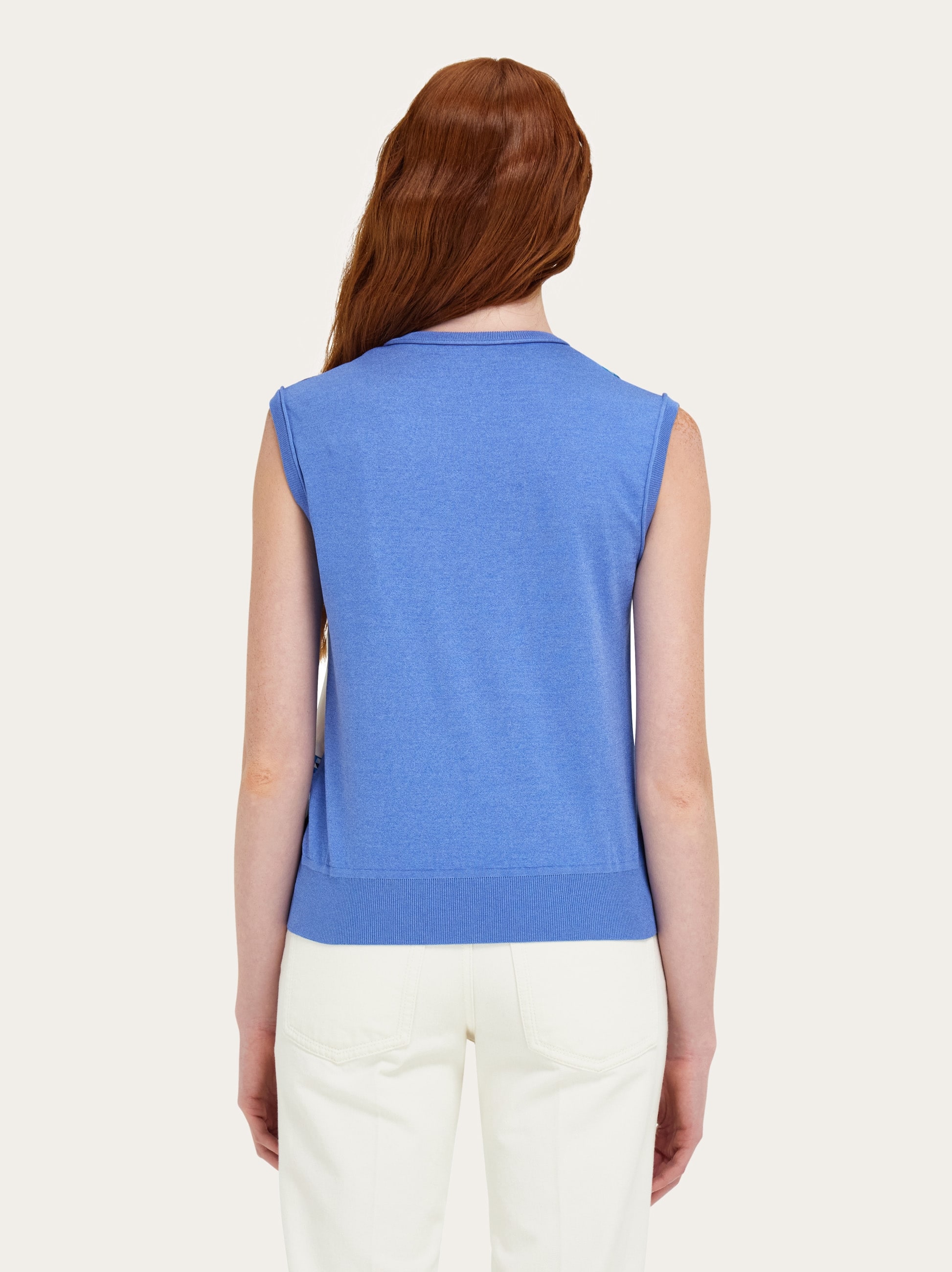  Ferragamo Damen Stricktop Mit Federschau-print Blau 
