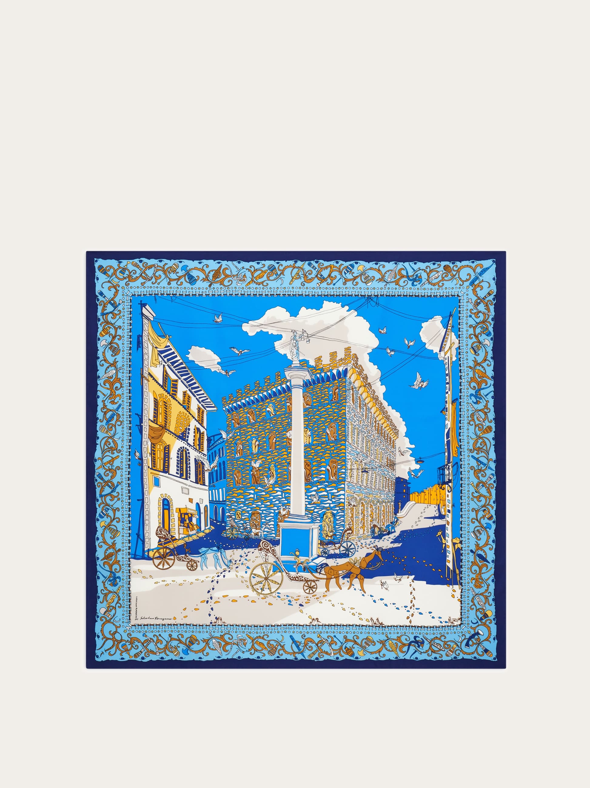 Ferragamo Donna Foulard in seta stampa Palazzo Spini Feroni Blu/azzurro