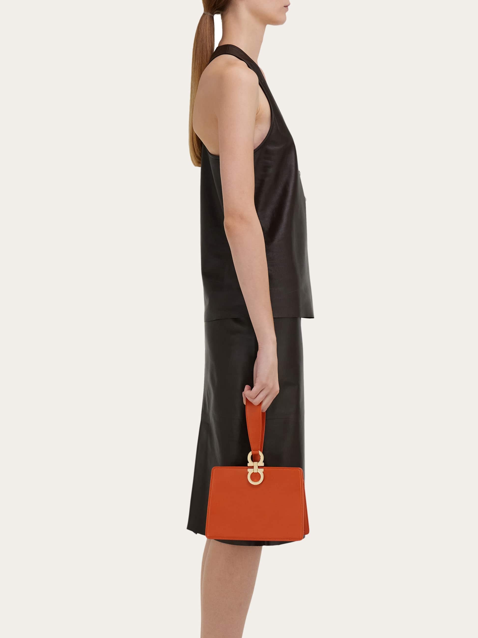 Ferragamo Rectangular Orange Clutch With Gold-tone Clasp In Orange