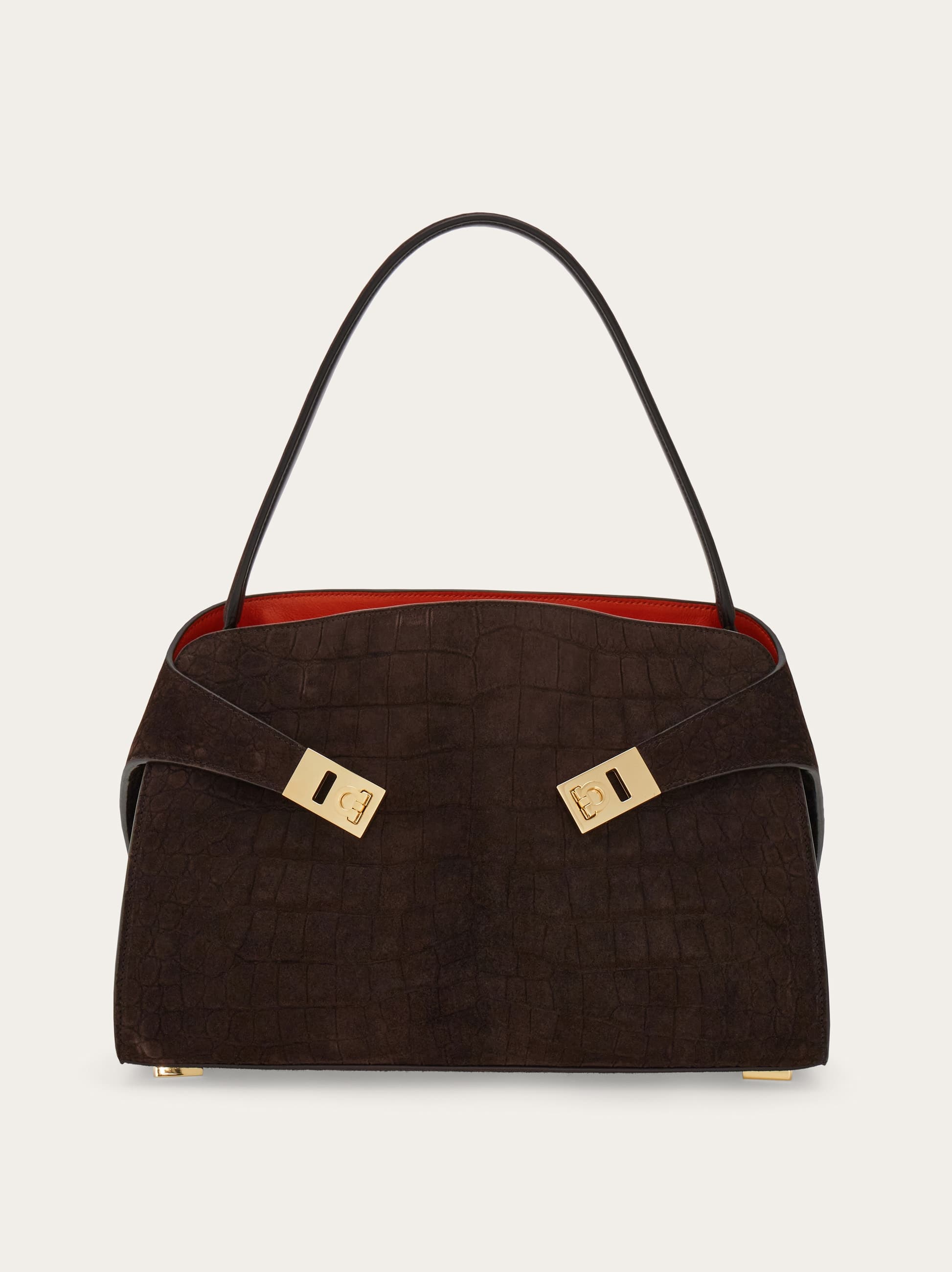 Ferragamo Hug Soft Shoulder Bag (m) In Brown