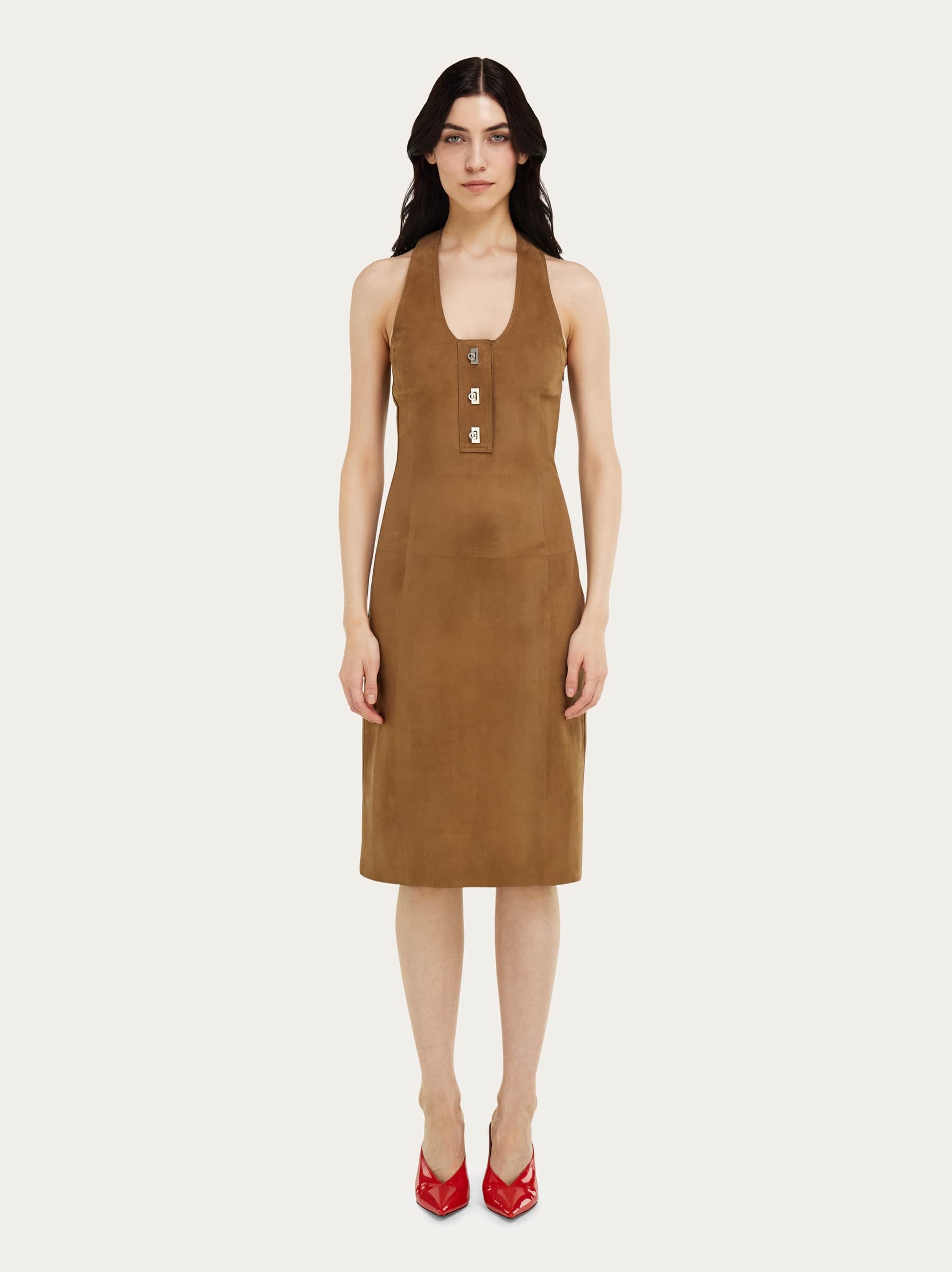  Ferragamo Damen ärmelloses Kleid Beige 