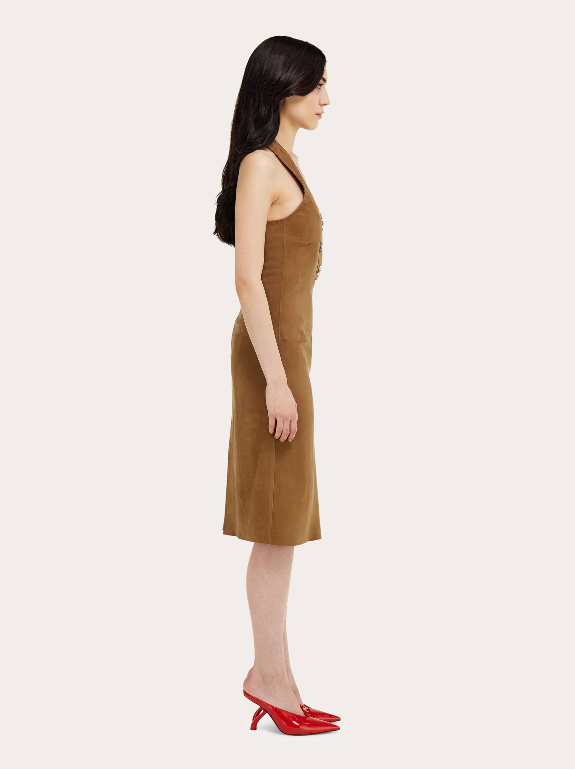  Ferragamo Damen ärmelloses Kleid Beige 