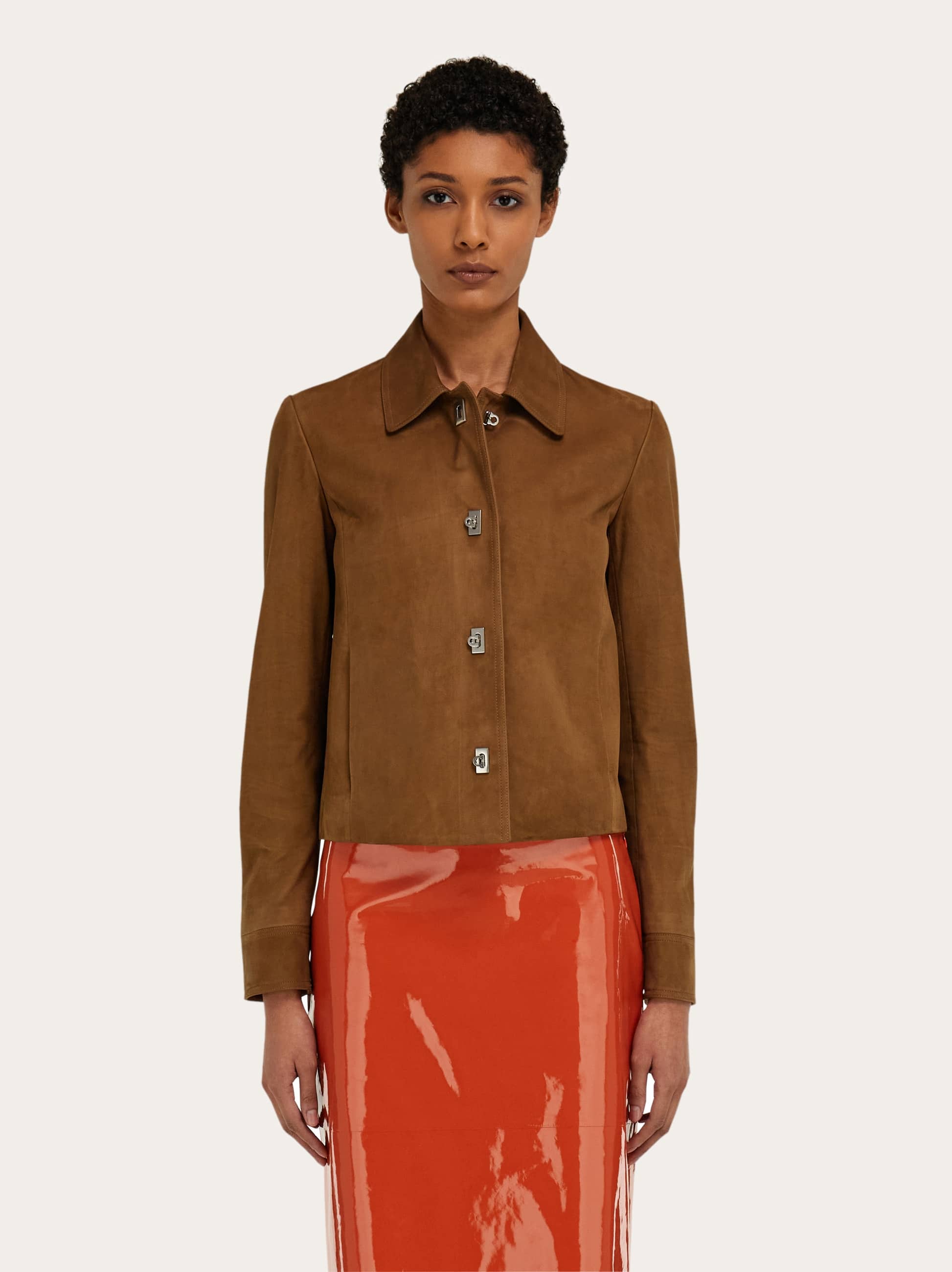  Ferragamo Damen Gerade Jacke In Nubuk Beige 