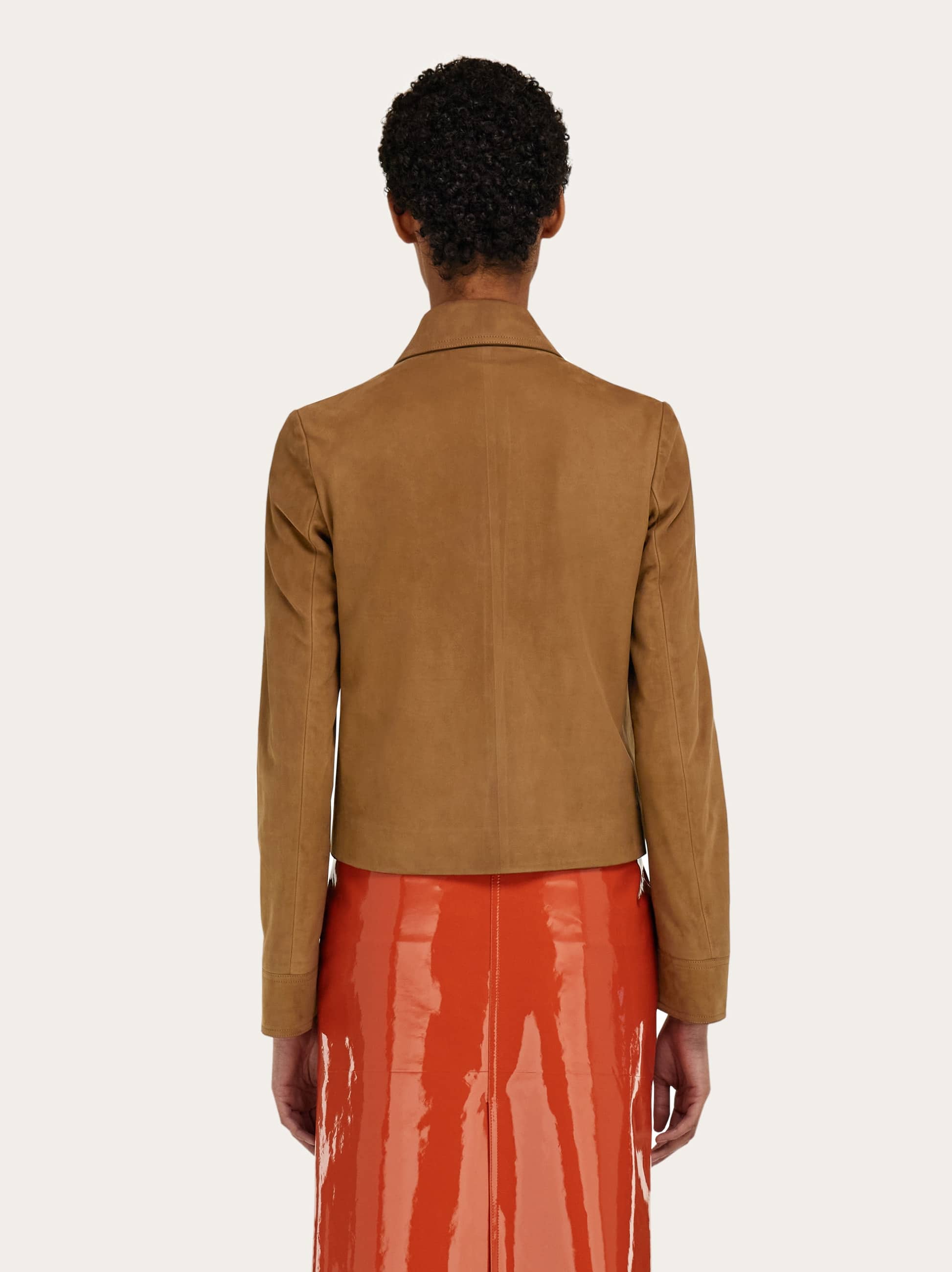  Ferragamo Damen Gerade Jacke In Nubuk Beige 