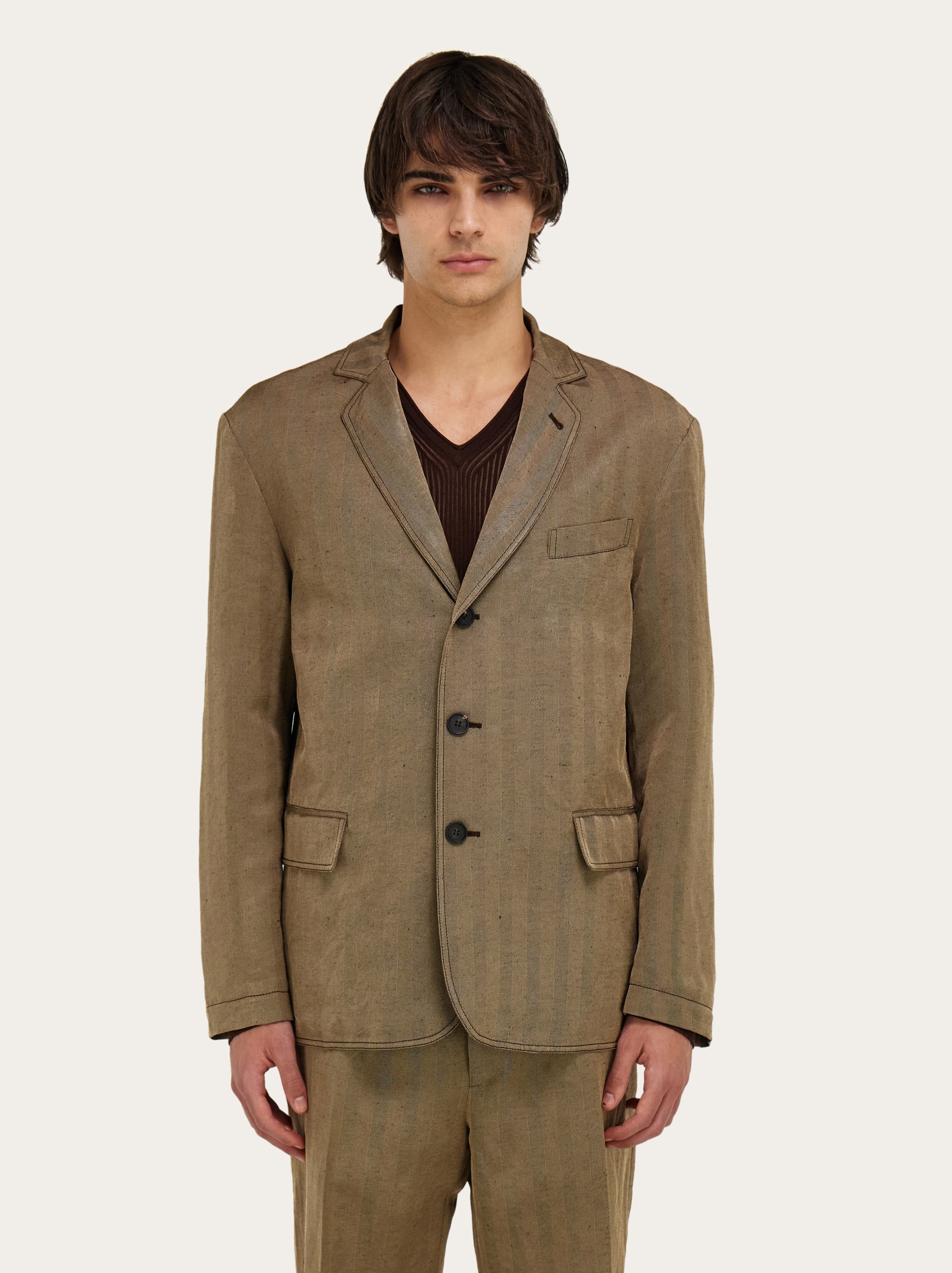  Ferragamo Men Single Breasted Blazer Beige 