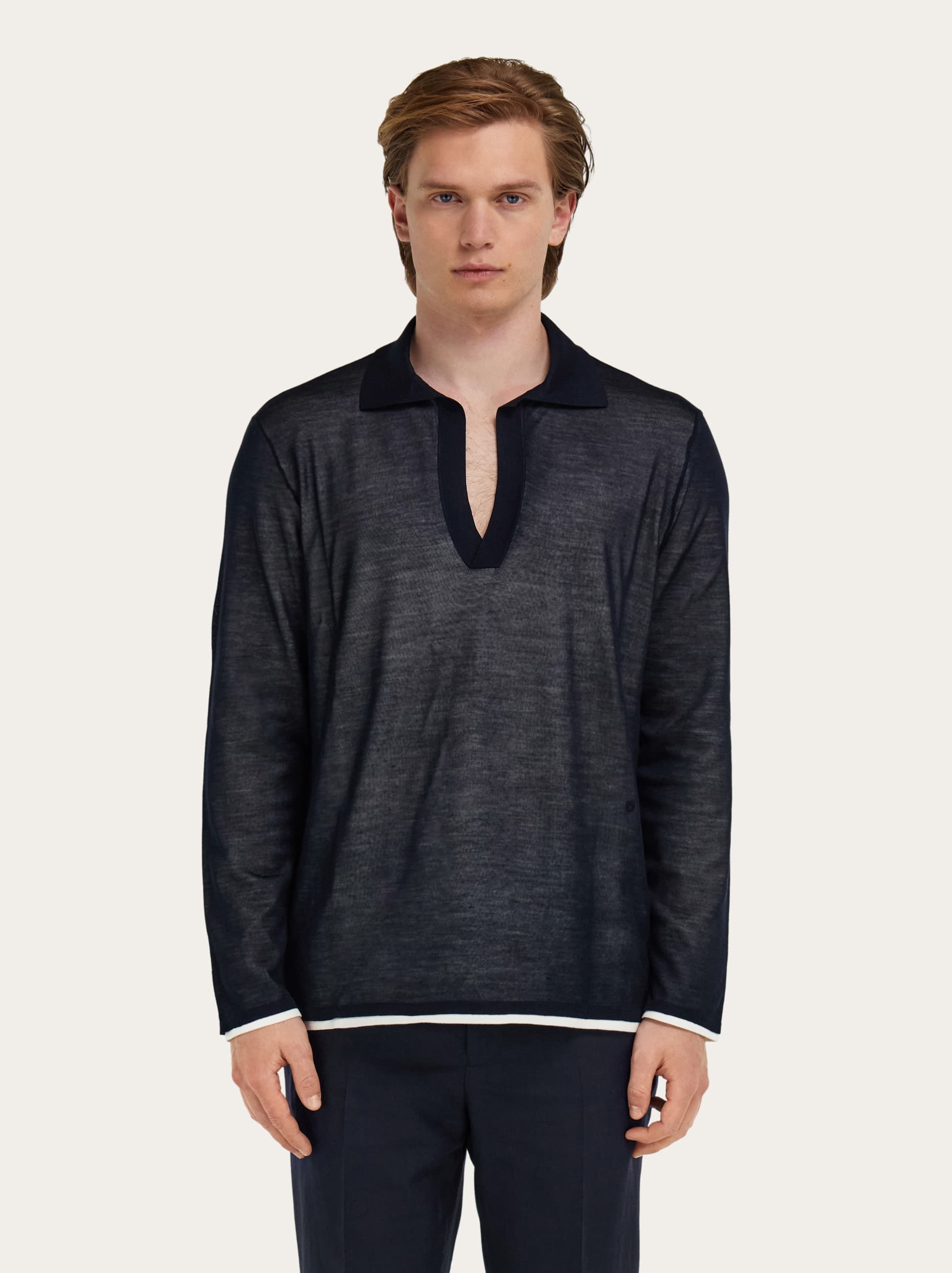  Ferragamo Herren Langärmliges Polohemd Blau 