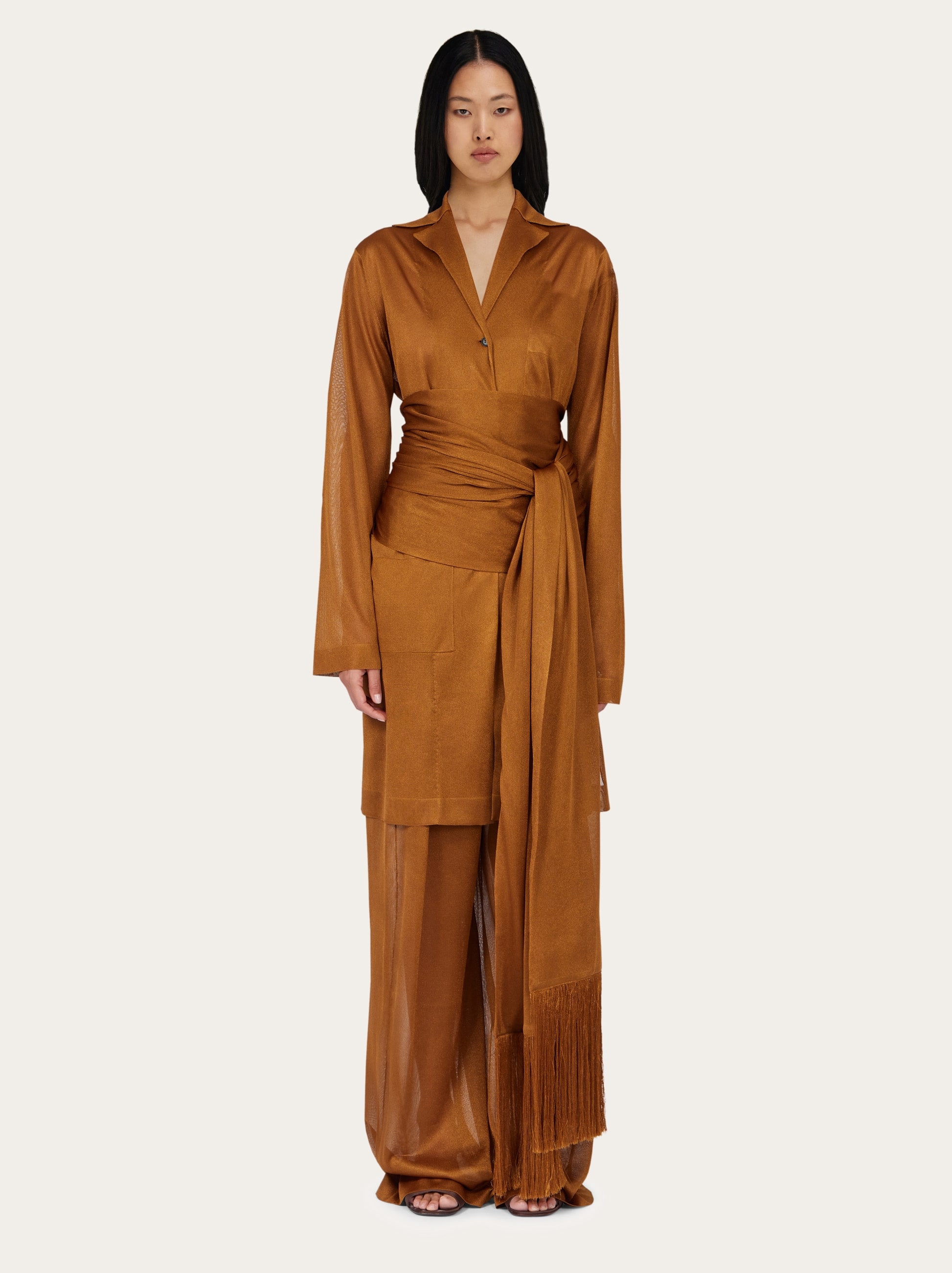 Ferragamo Women Jersey duster Brown