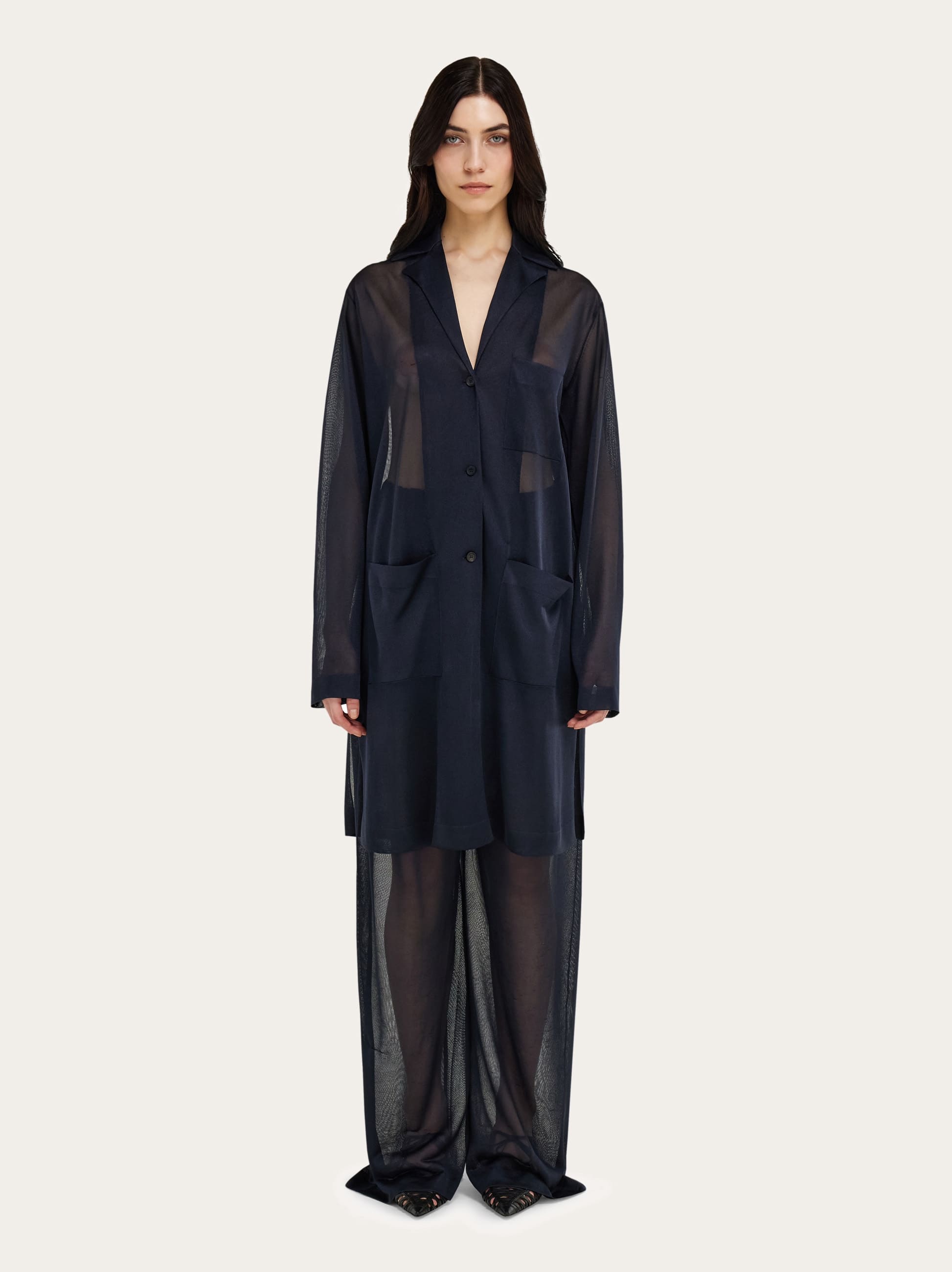  Ferragamo Damen Duster-mantel In Jersey Blau 