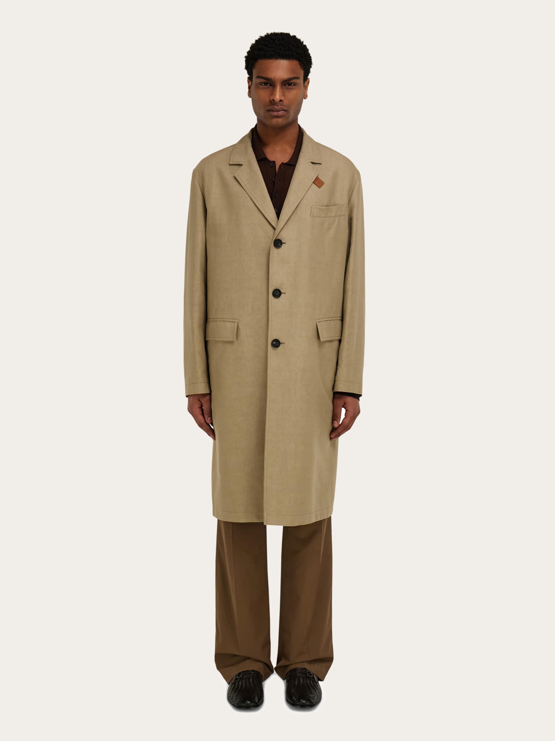  Ferragamo Men Linen Blend Duster Beige 